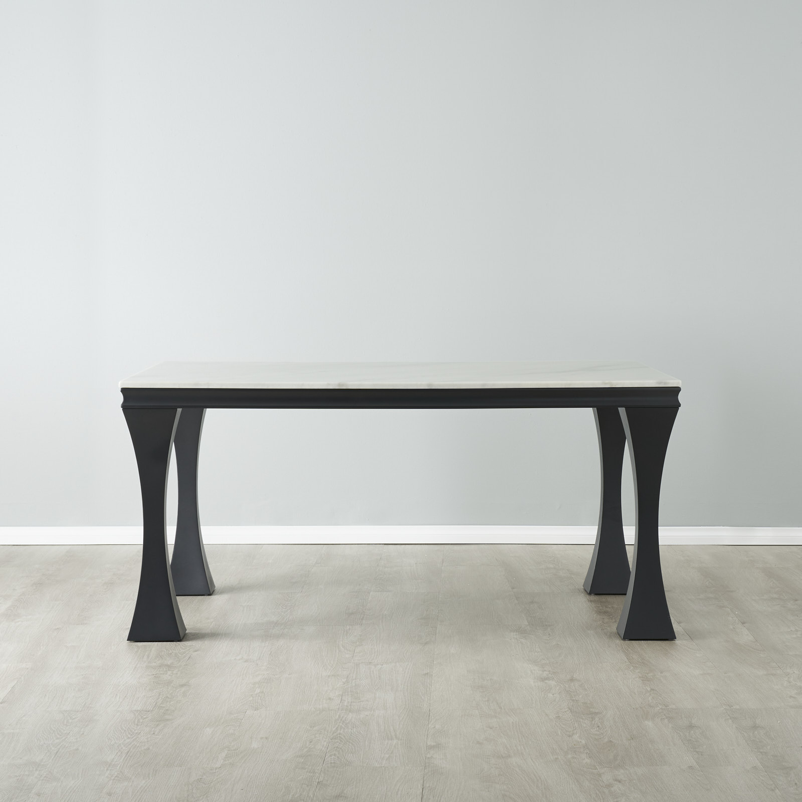 Melody Natural White Marble Dining Table - Black Stainless Steel Legs 160cm x 90cm