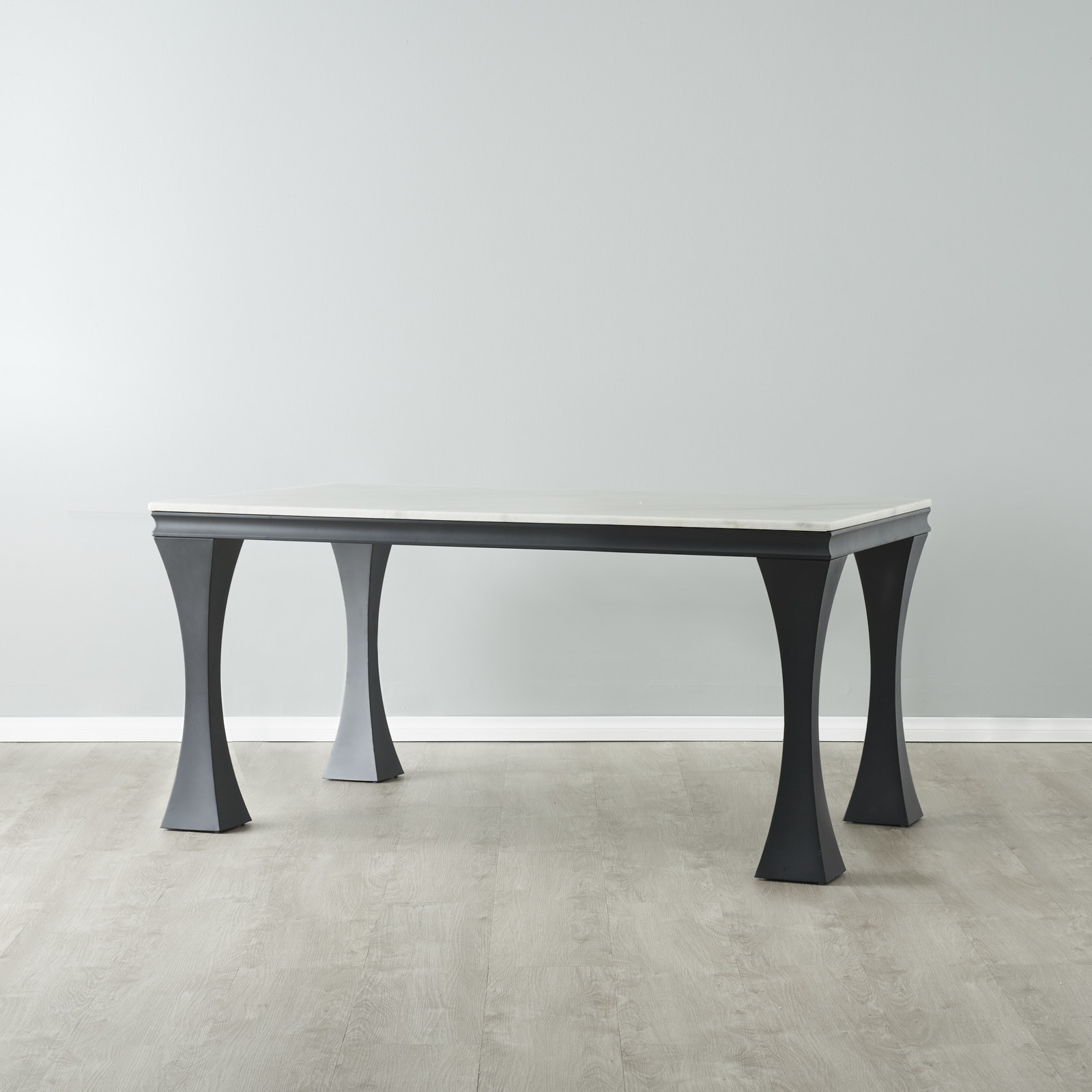 Melody Natural White Marble Dining Table - Black Stainless Steel Legs 160cm x 90cm