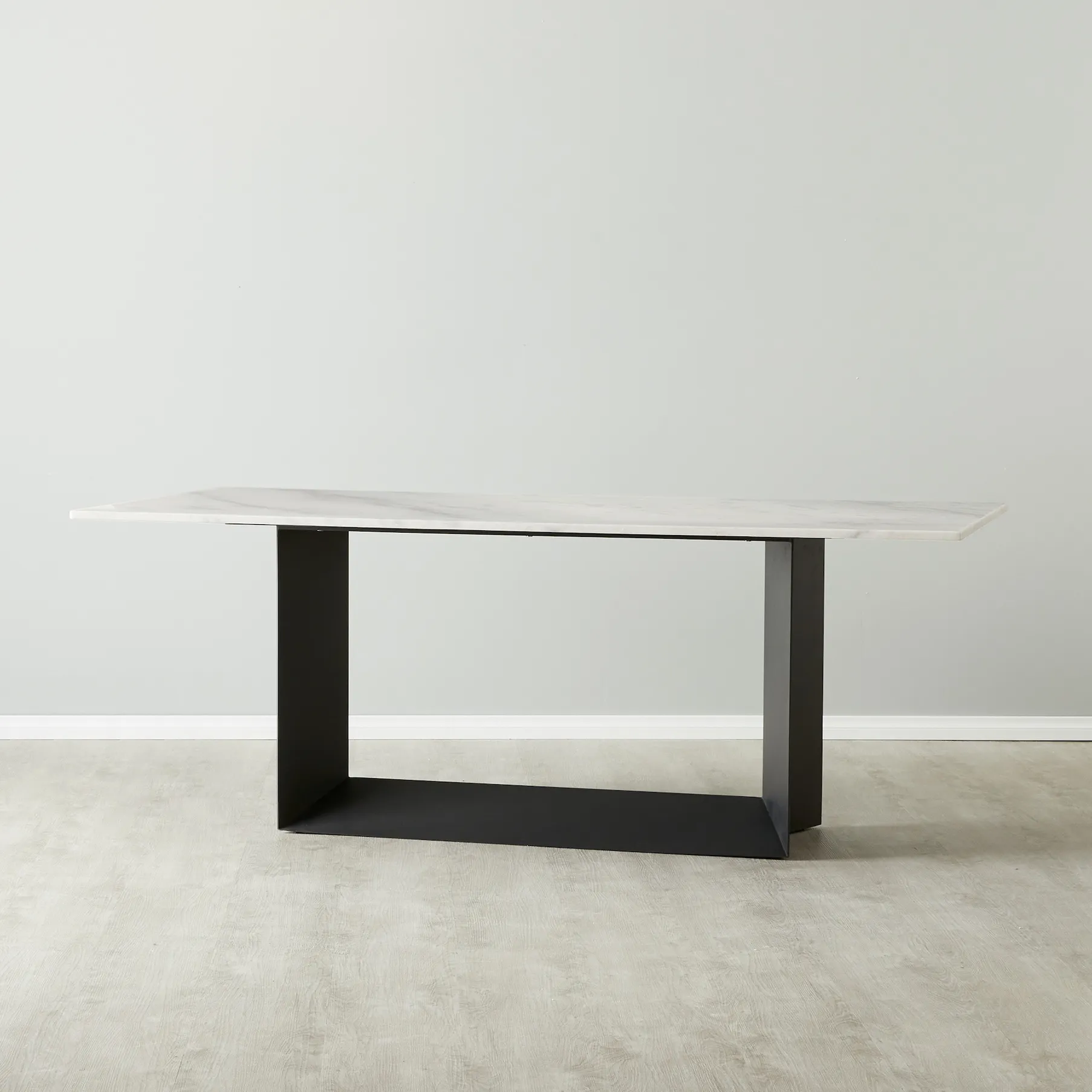 Isla Natural White Marble Dining Table - Black Metal Legs