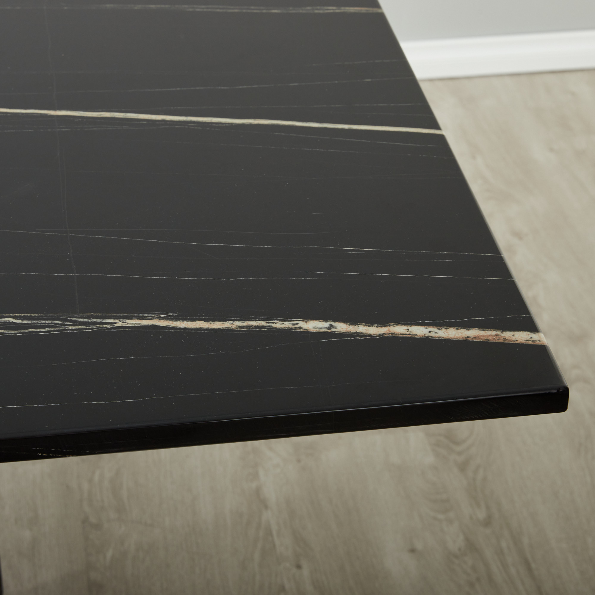 Isla Black Marble Dining Table - Black Metal Legs
