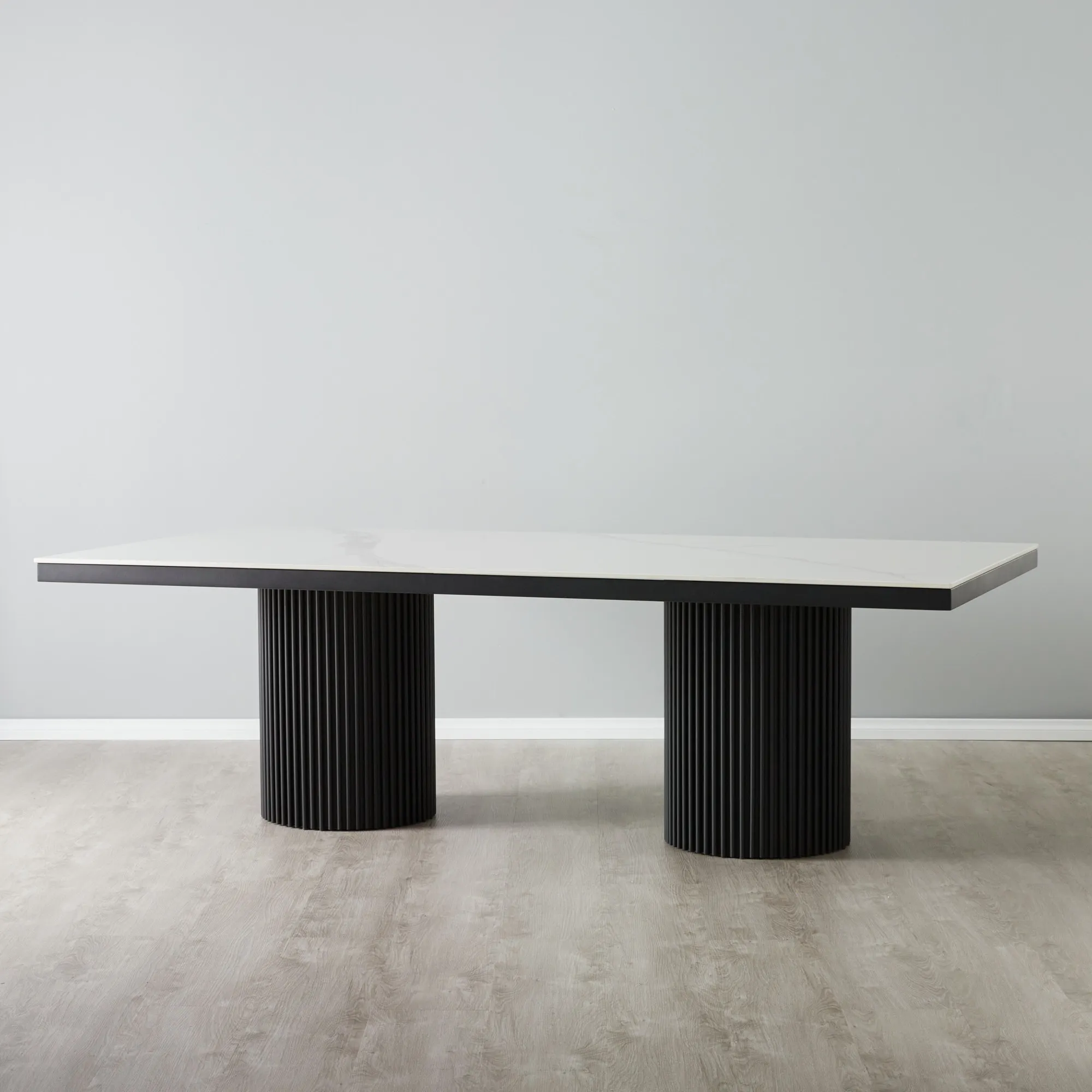 Archie White Sintered Stone Dining Table - Matte Black Legs 240x118cm