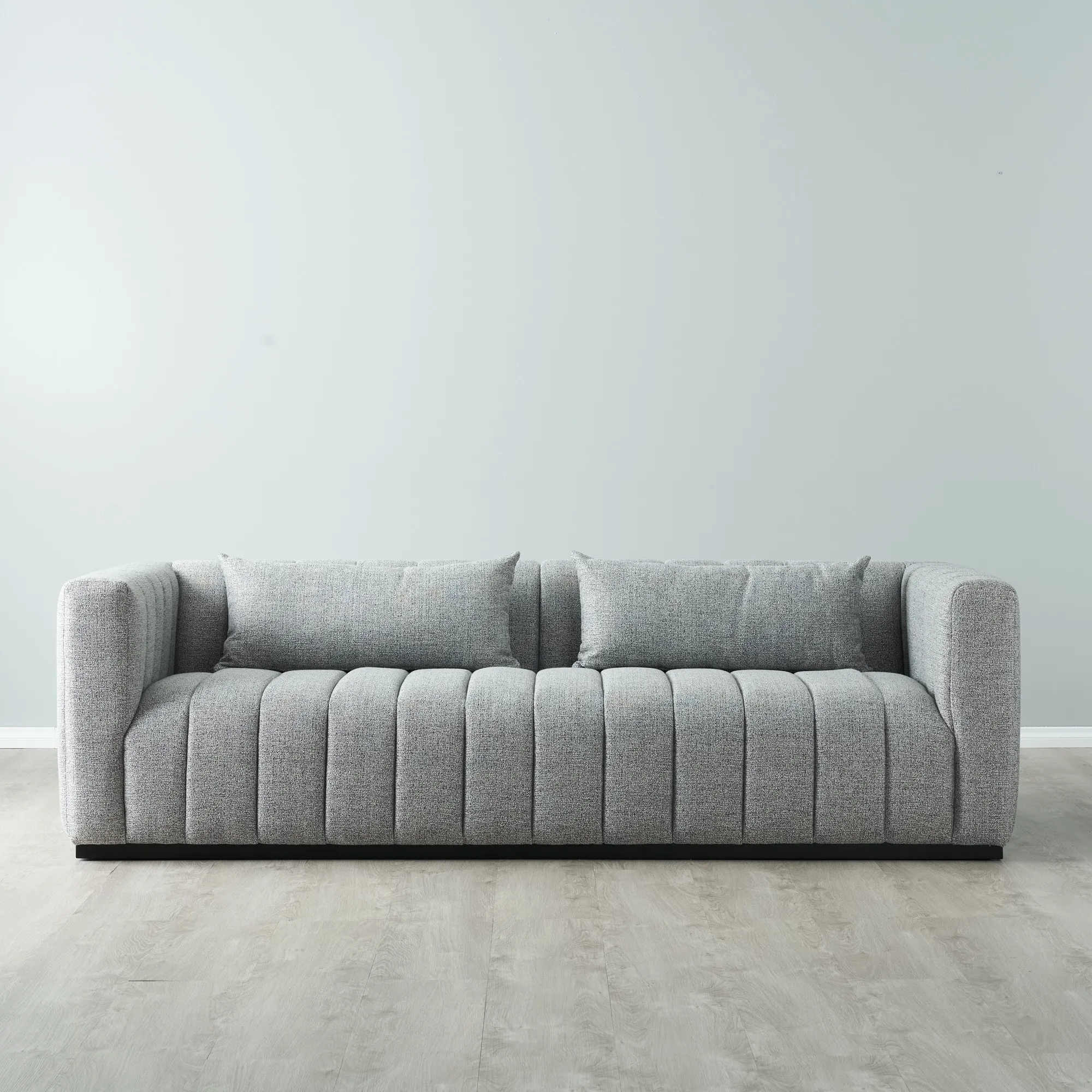 Storme Mid Grey Woven Fabric 3-Seater Sofa - Black legs 