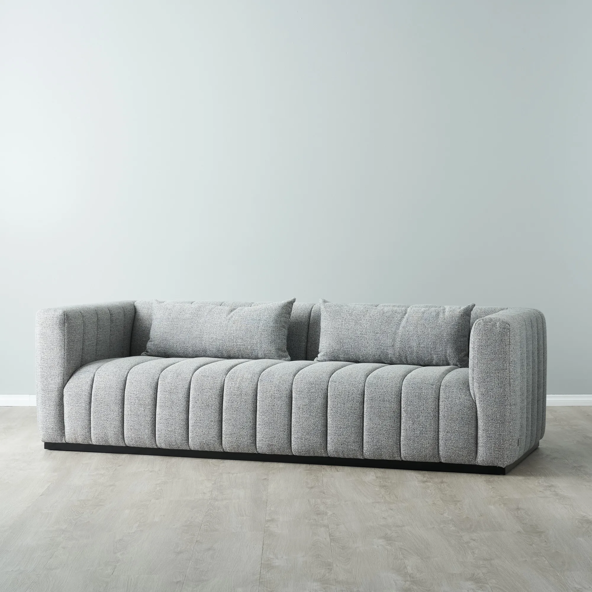 Storme Mid Grey Woven Fabric 3-Seater Sofa - Black legs 