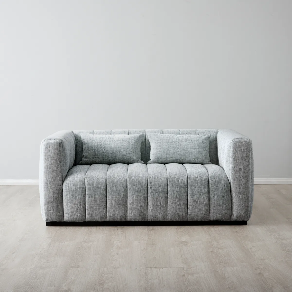 Storme Mid Grey Woven Fabric 2-Seater Sofa - Black legs 