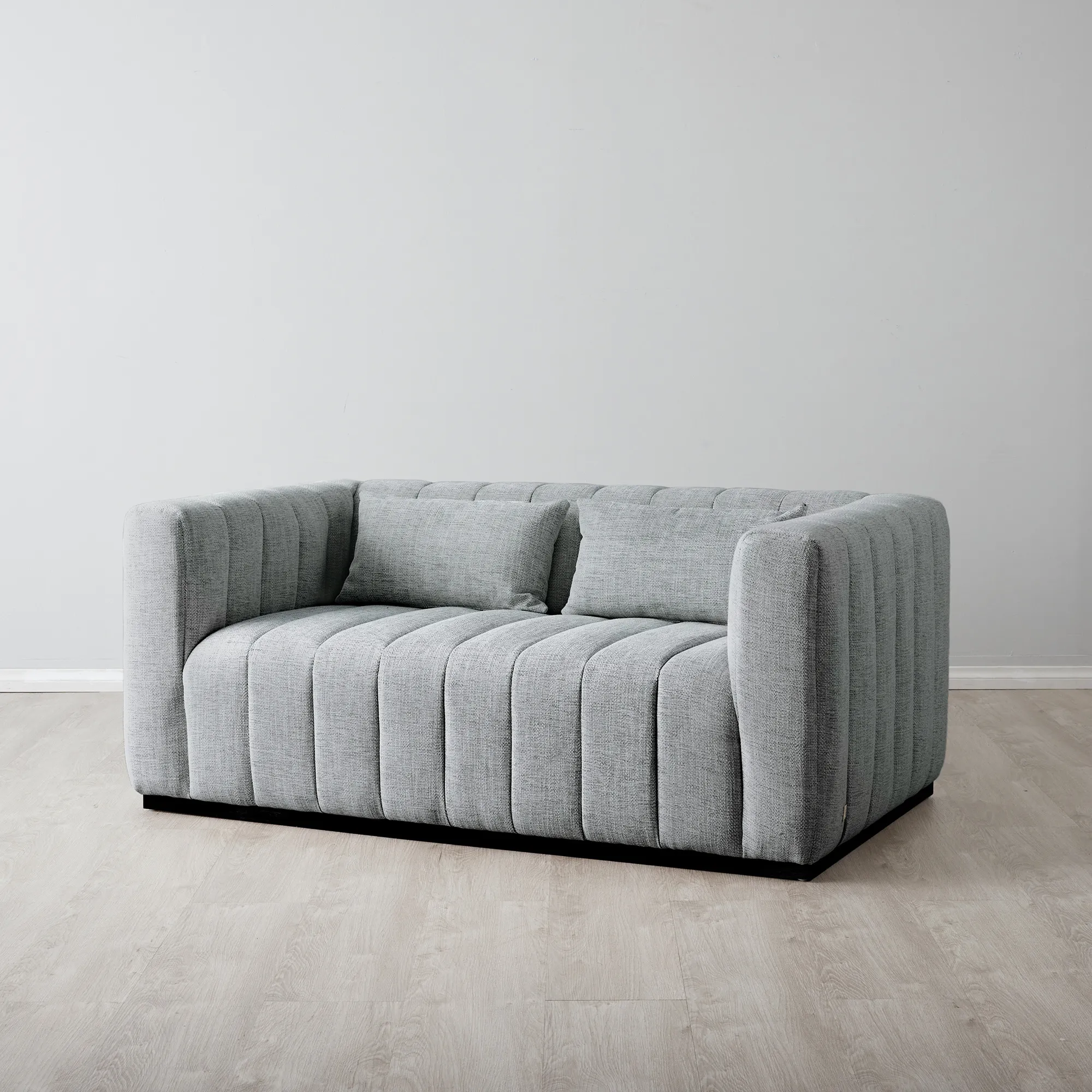 Storme Mid Grey Woven Fabric 2-Seater Sofa - Black legs 