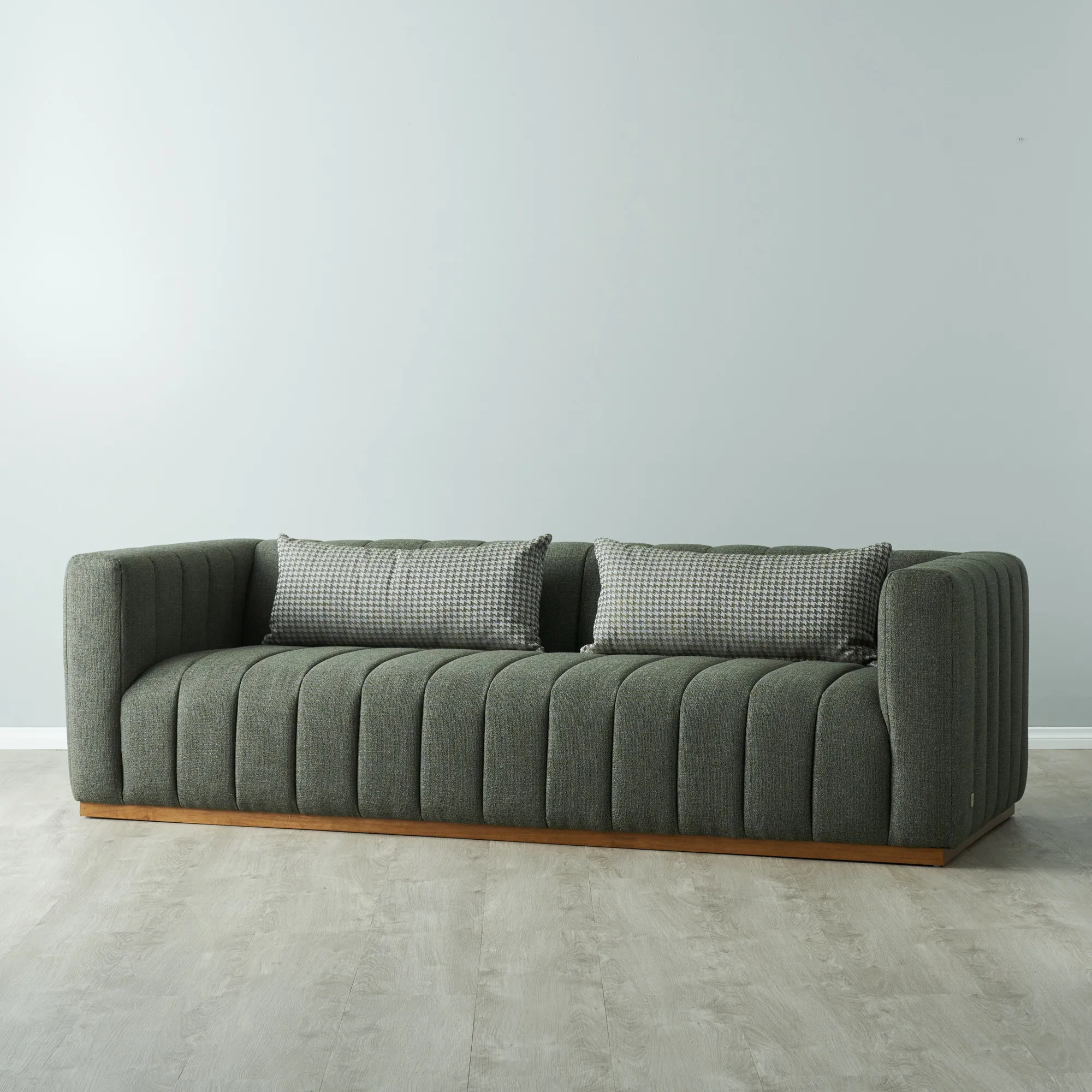 Storme Kombu Green 3-Seater Fabric Sofa - Brown Legs