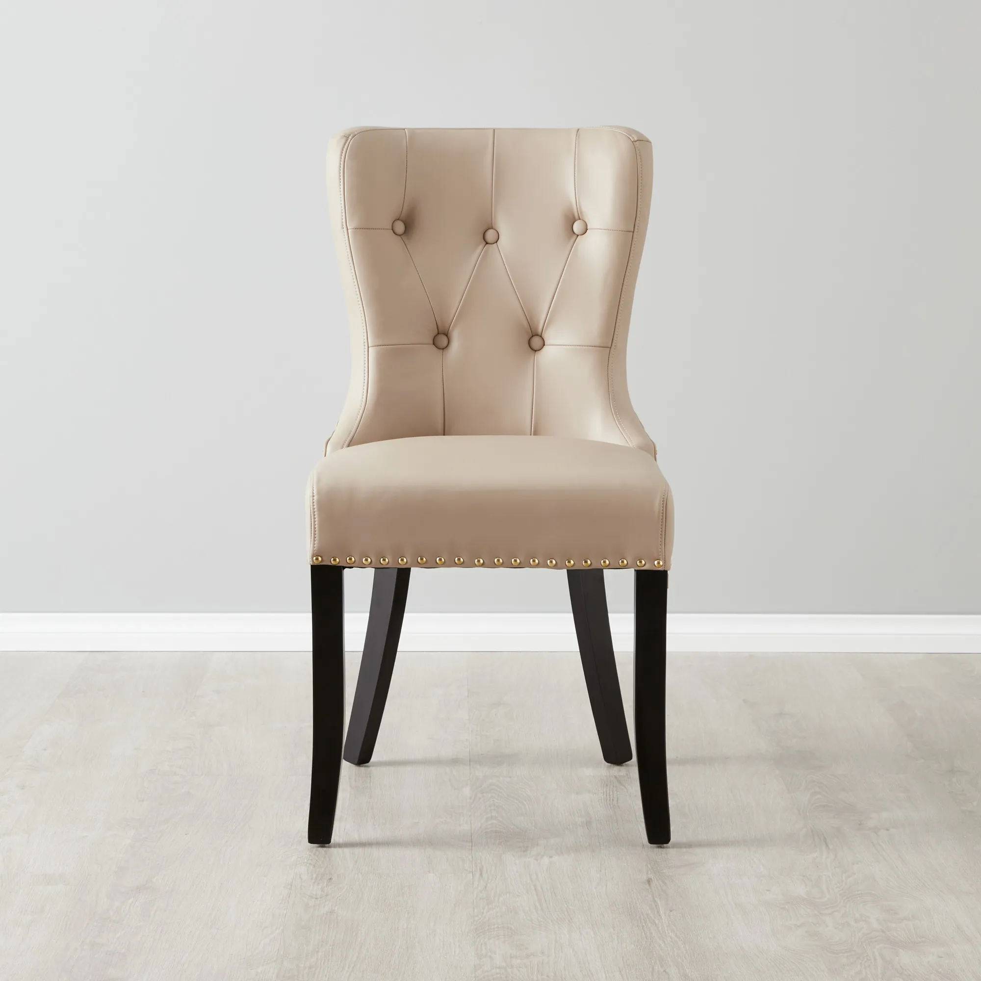 Viktor Sand Beige Vegan Leather Dining Chair - Gold Lionhead Pull