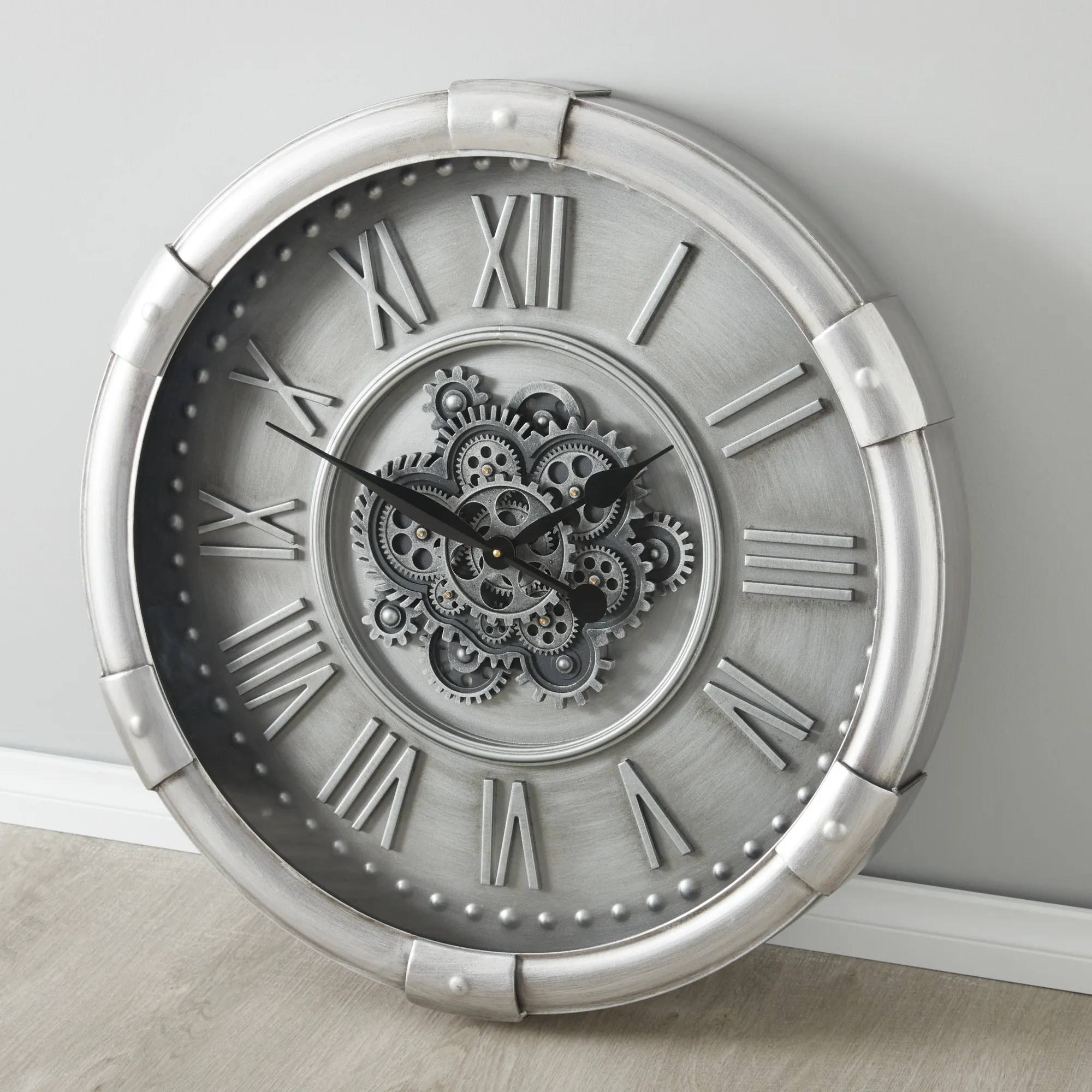Chopper Silver Metal Round Wall Clock