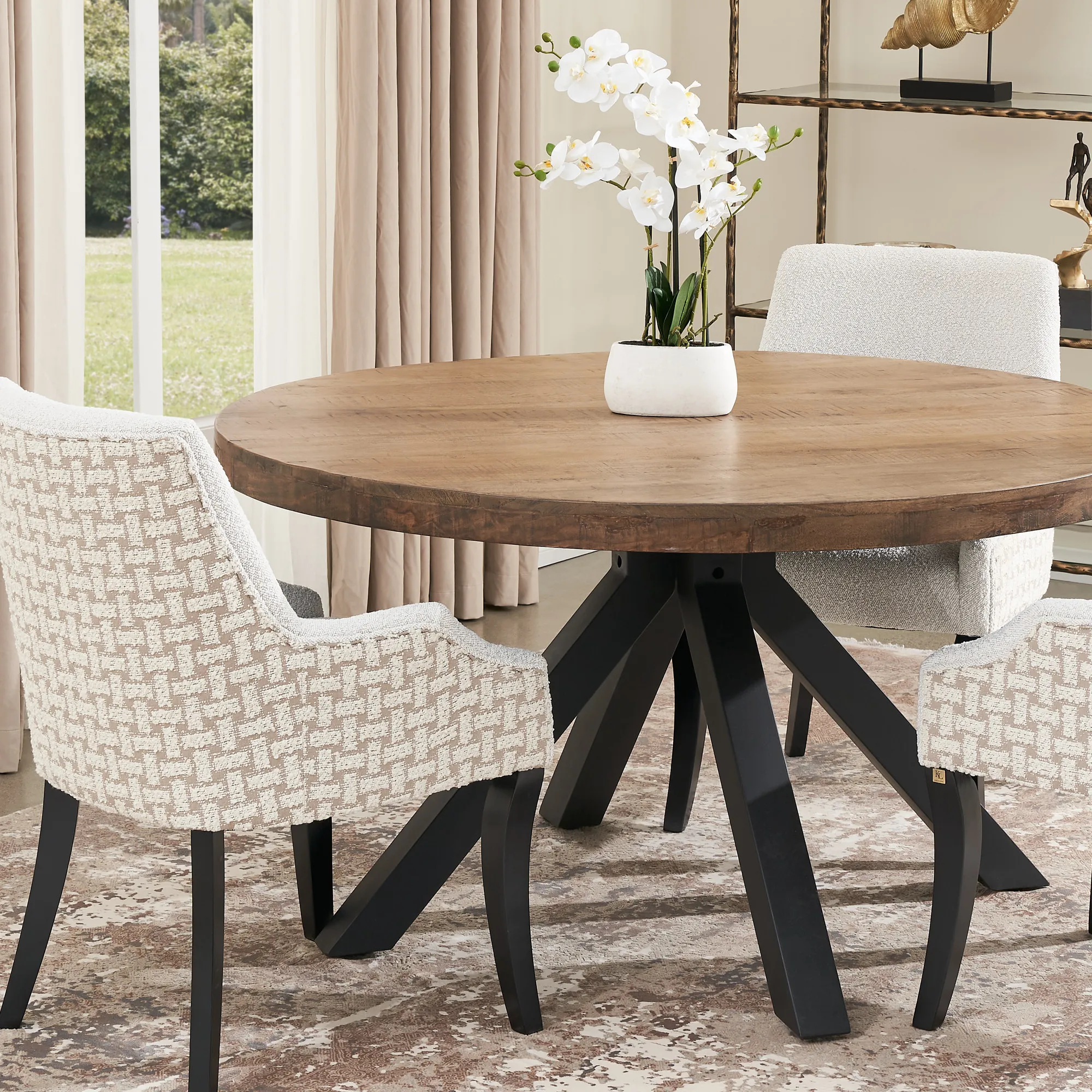 Errol Light Grey and Vanilla Boucle Patterned Dining Chair