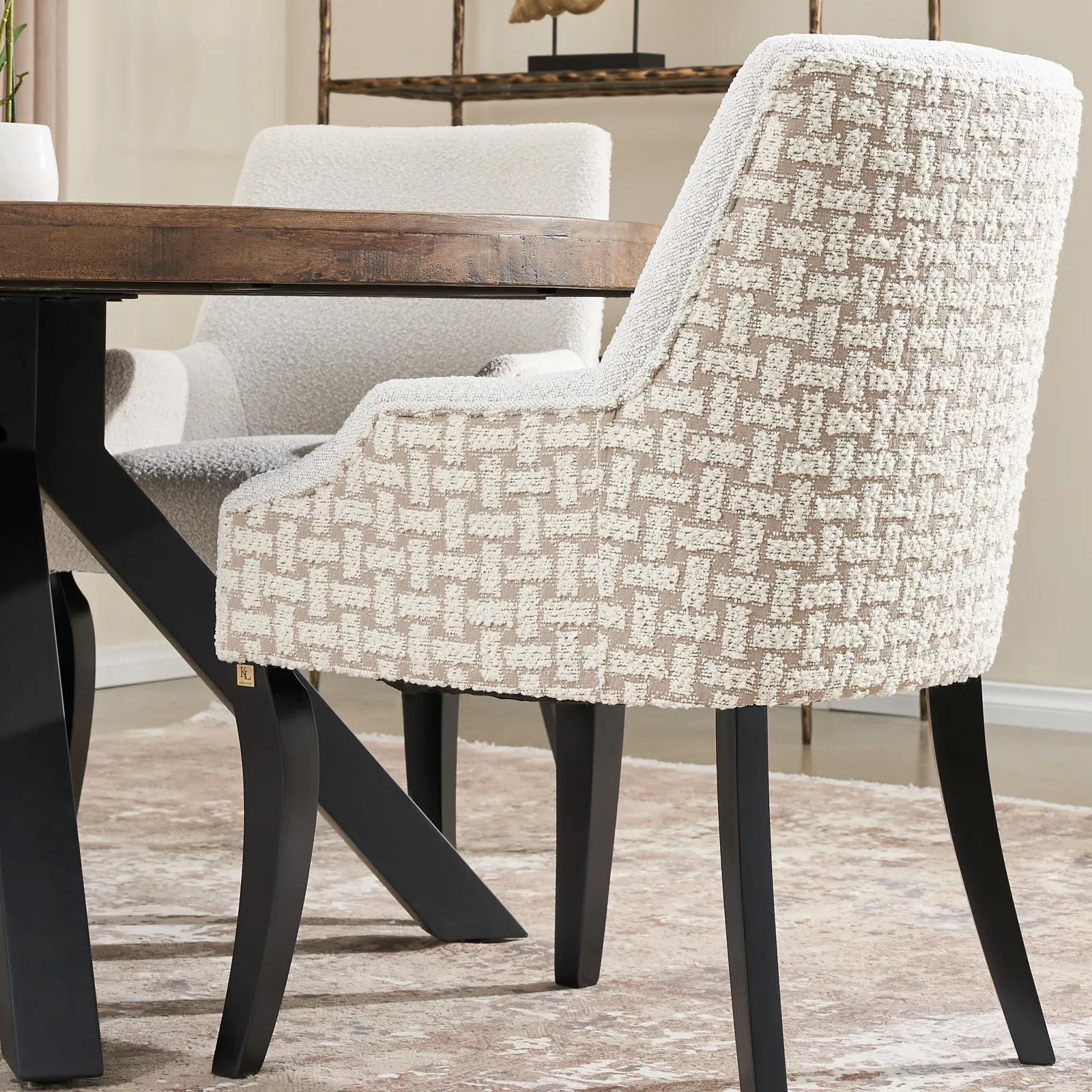 Errol Light Grey and Vanilla Boucle Patterned Dining Chair