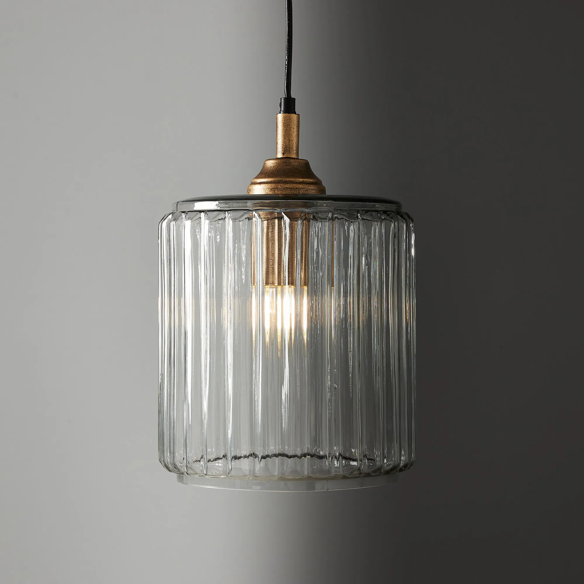 Anna Clear Glass Antique Gold Pendant - Large