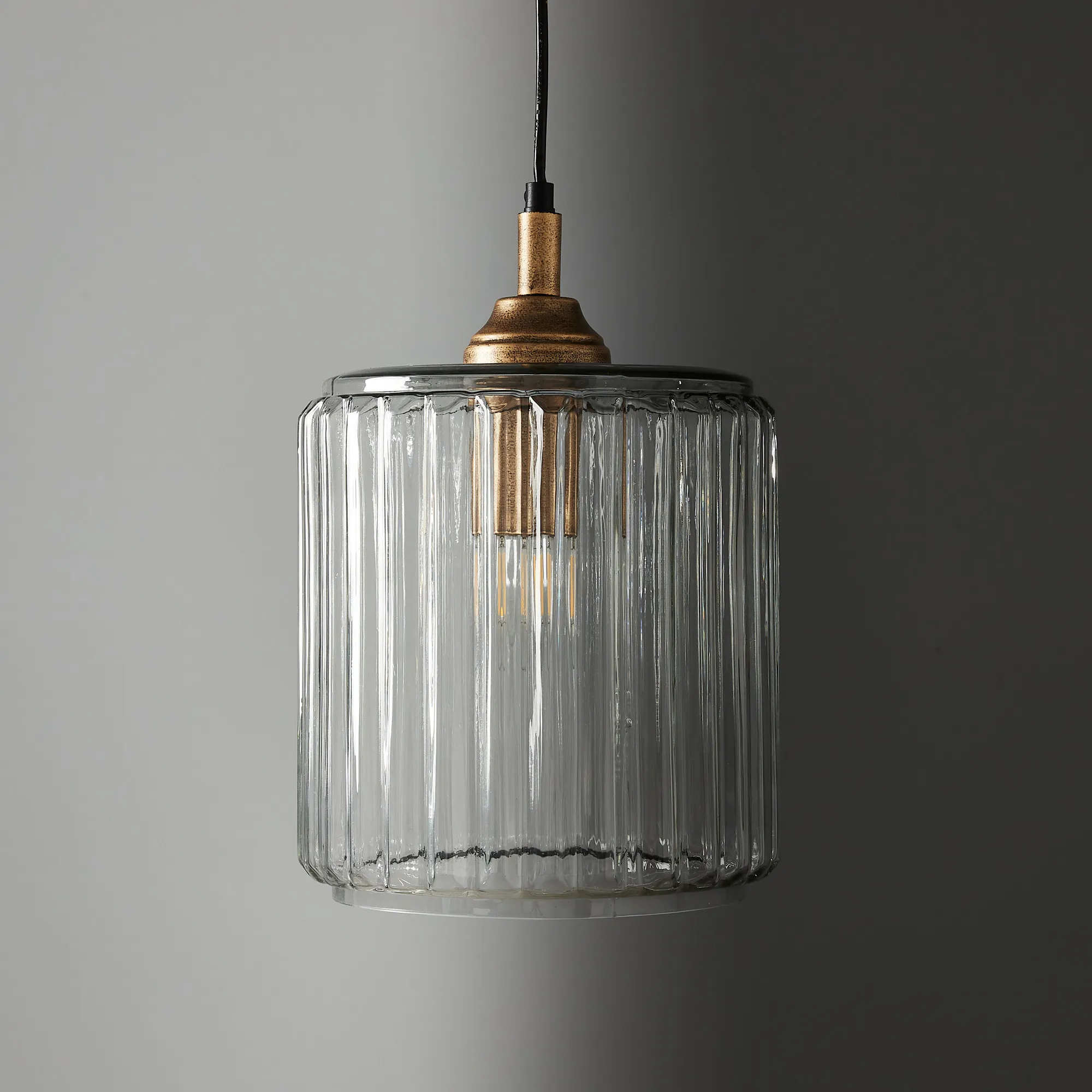 Anna Clear Glass Antique Gold Pendant - Large