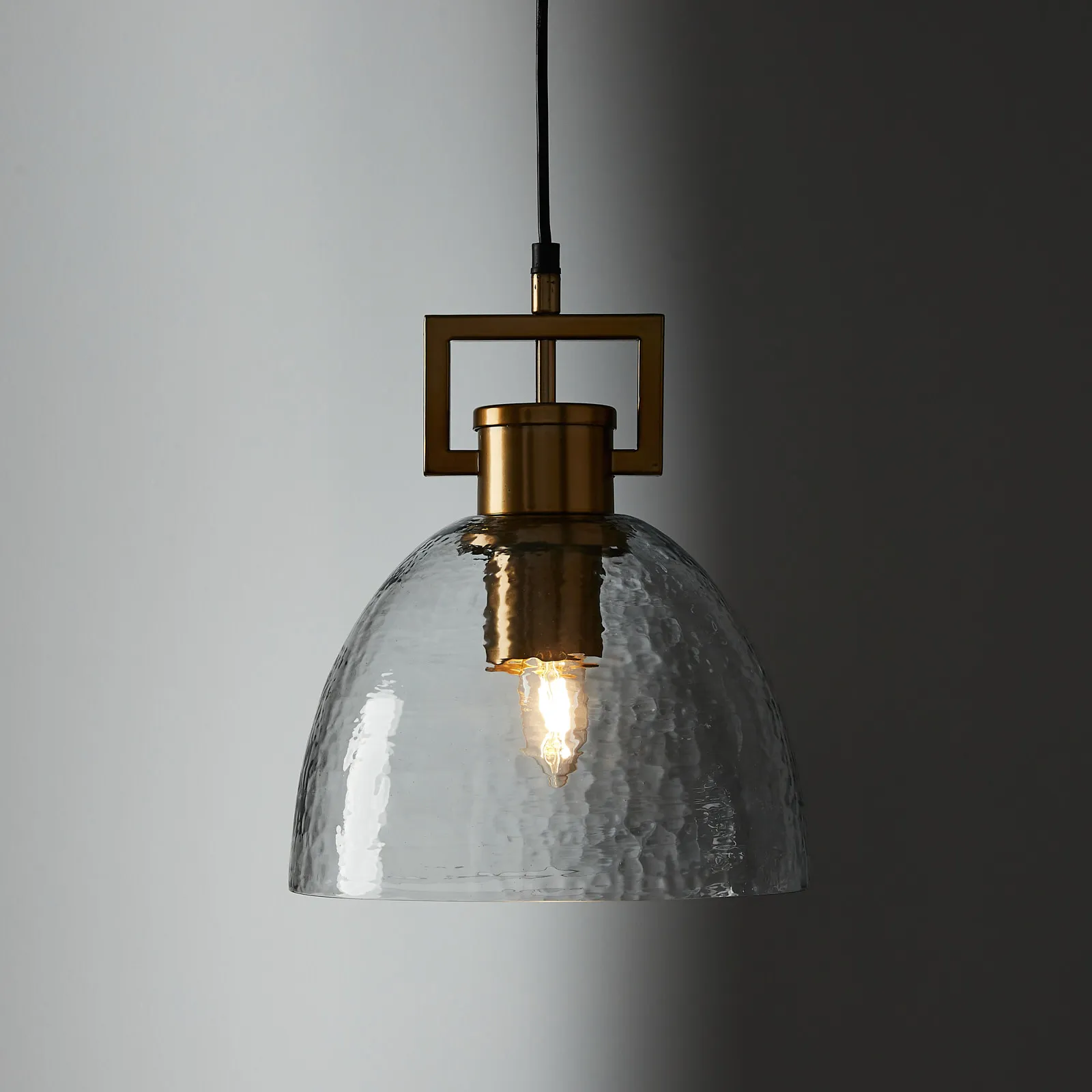 Workaday Clear Glass Satin Brass Link Pendant - Small