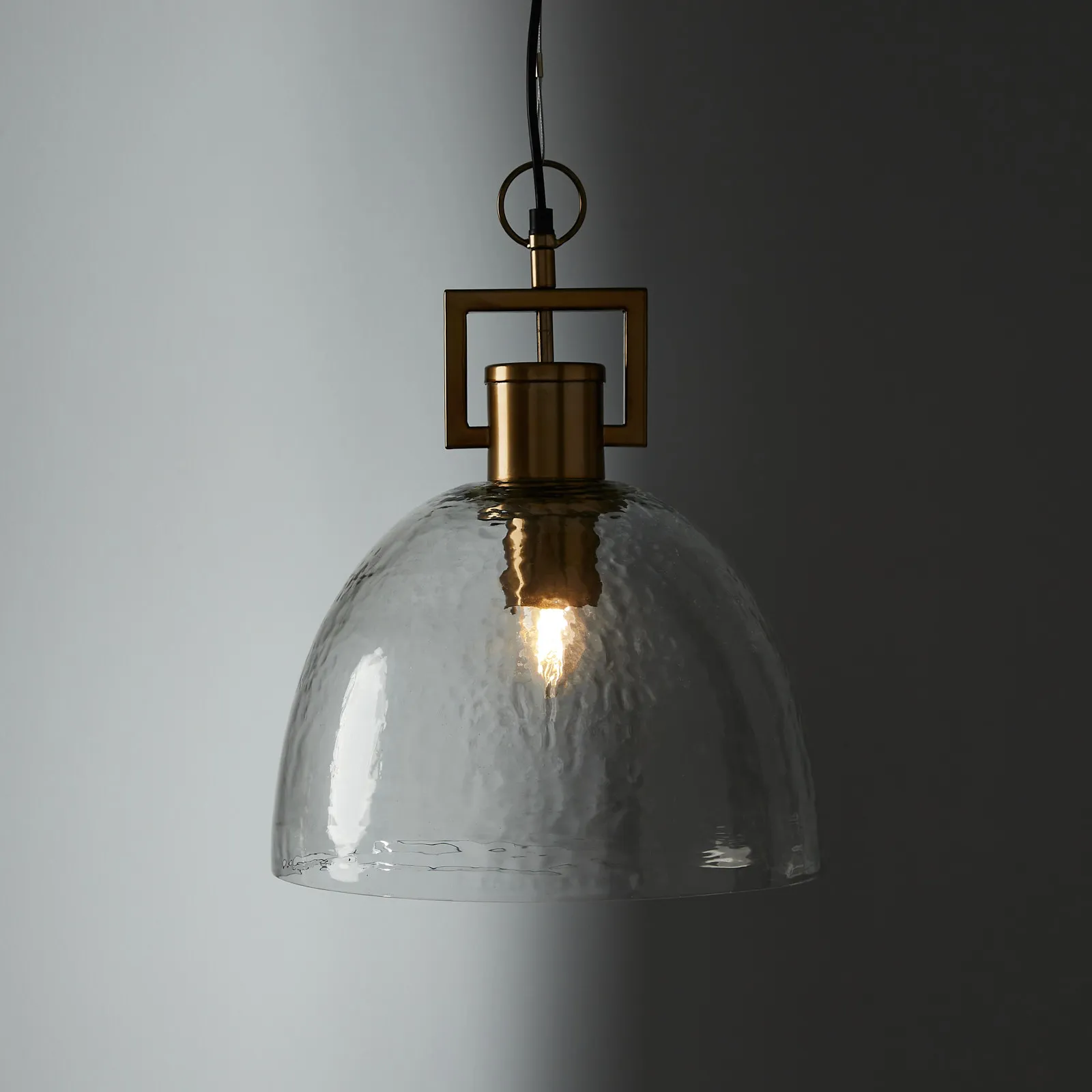 Workaday Clear Glass Satin Brass Link Pendant - Large