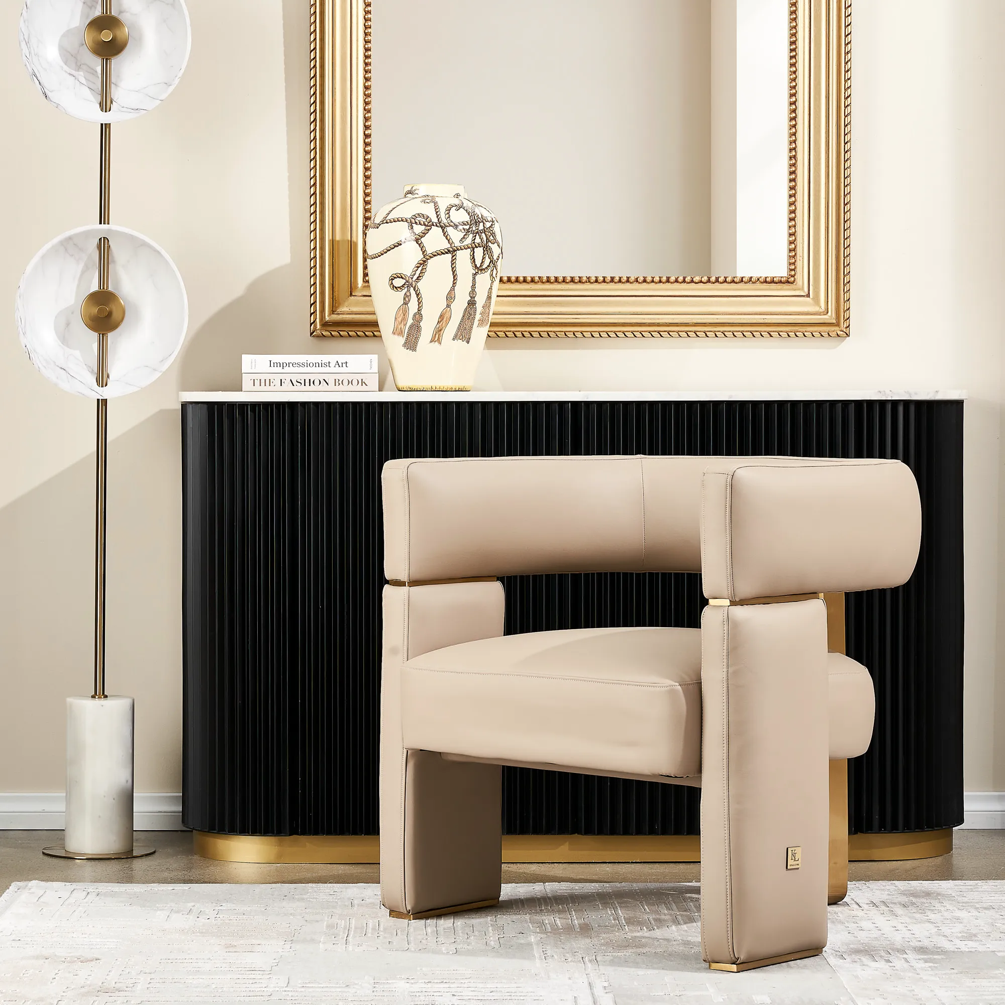 Daniella Sand Beige Vegan Leather Occasional Chair