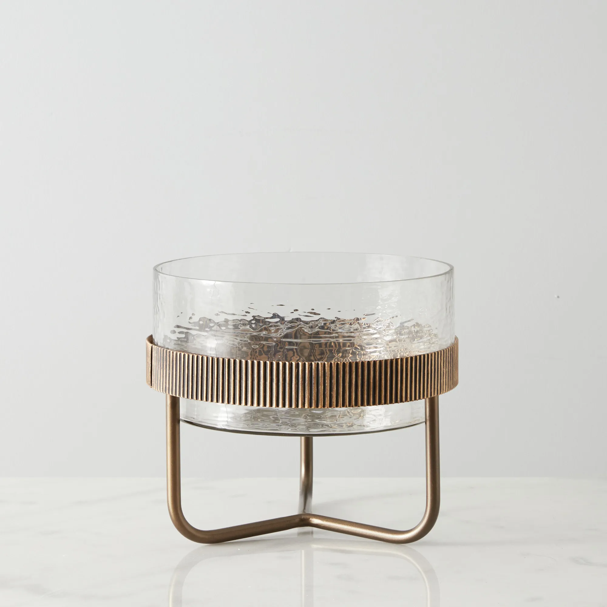 Iliana Corrugated Antique Gold Metal Bowl Decorative - Large