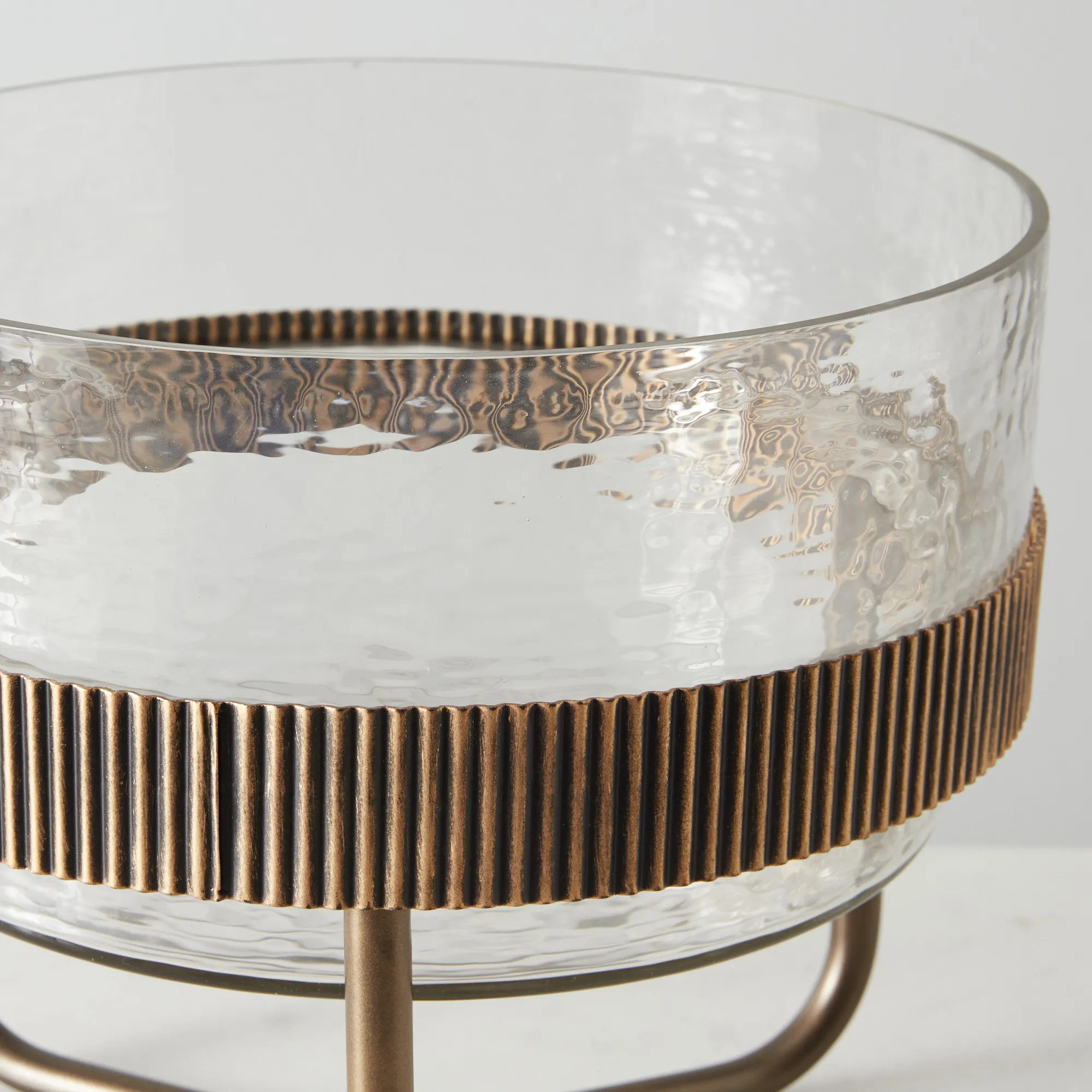 Iliana Corrugated Antique Gold Metal Bowl Decorative - Large