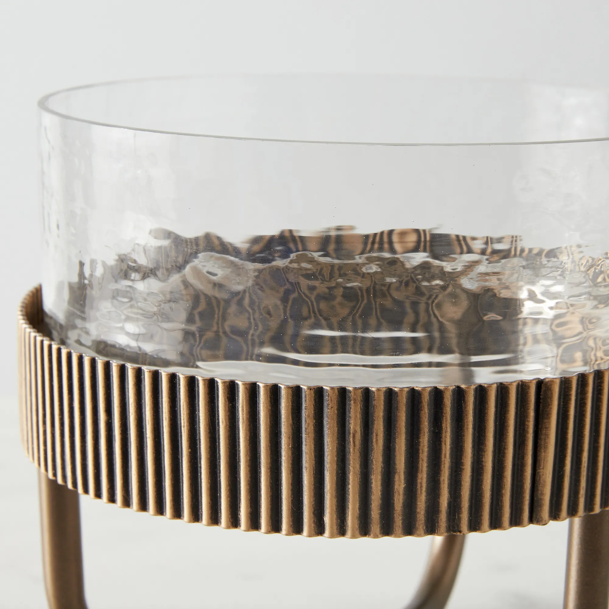 Iliana Corrugated Antique Gold Metal Bowl Decorative - Small