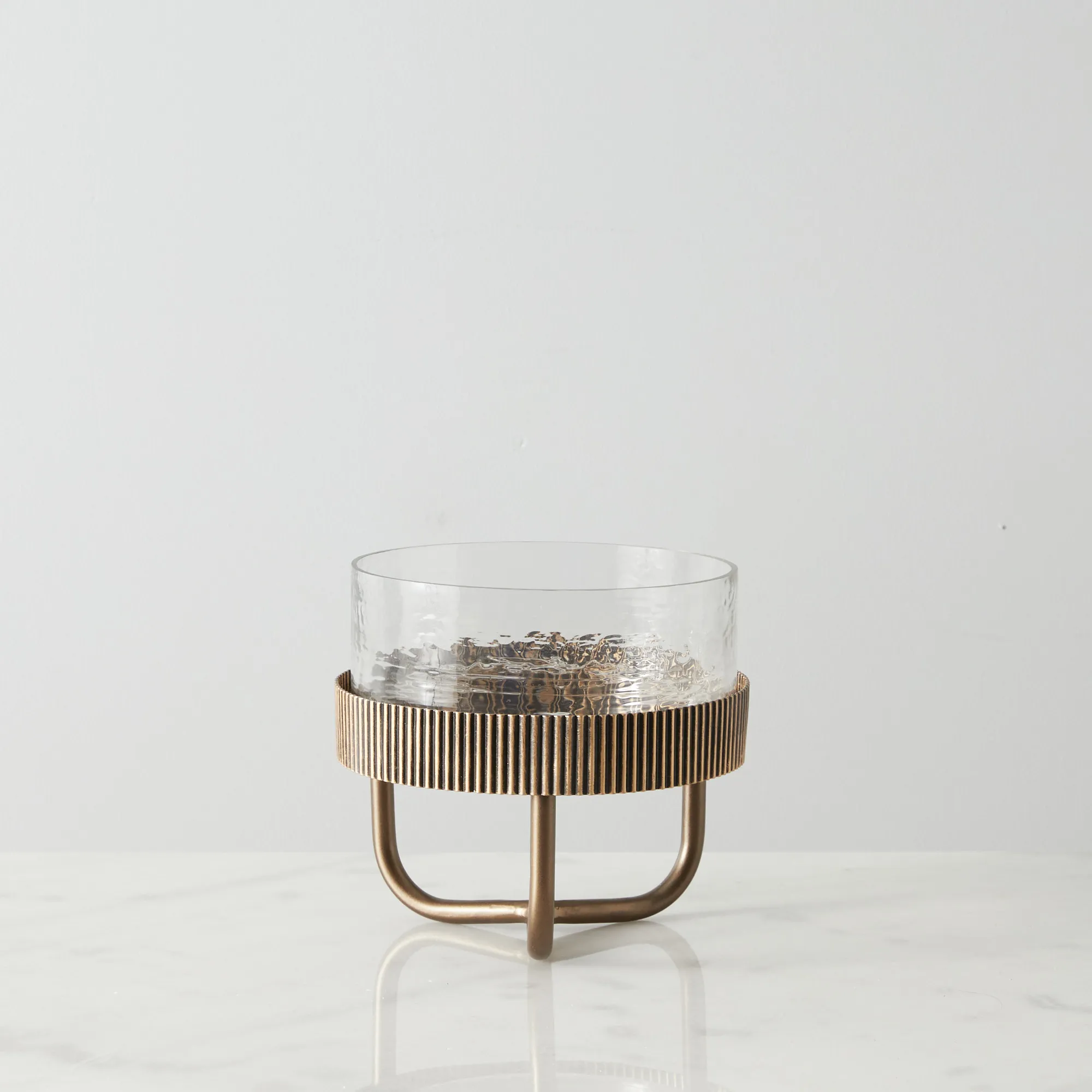 Iliana Corrugated Antique Gold Metal Bowl Decorative - Small