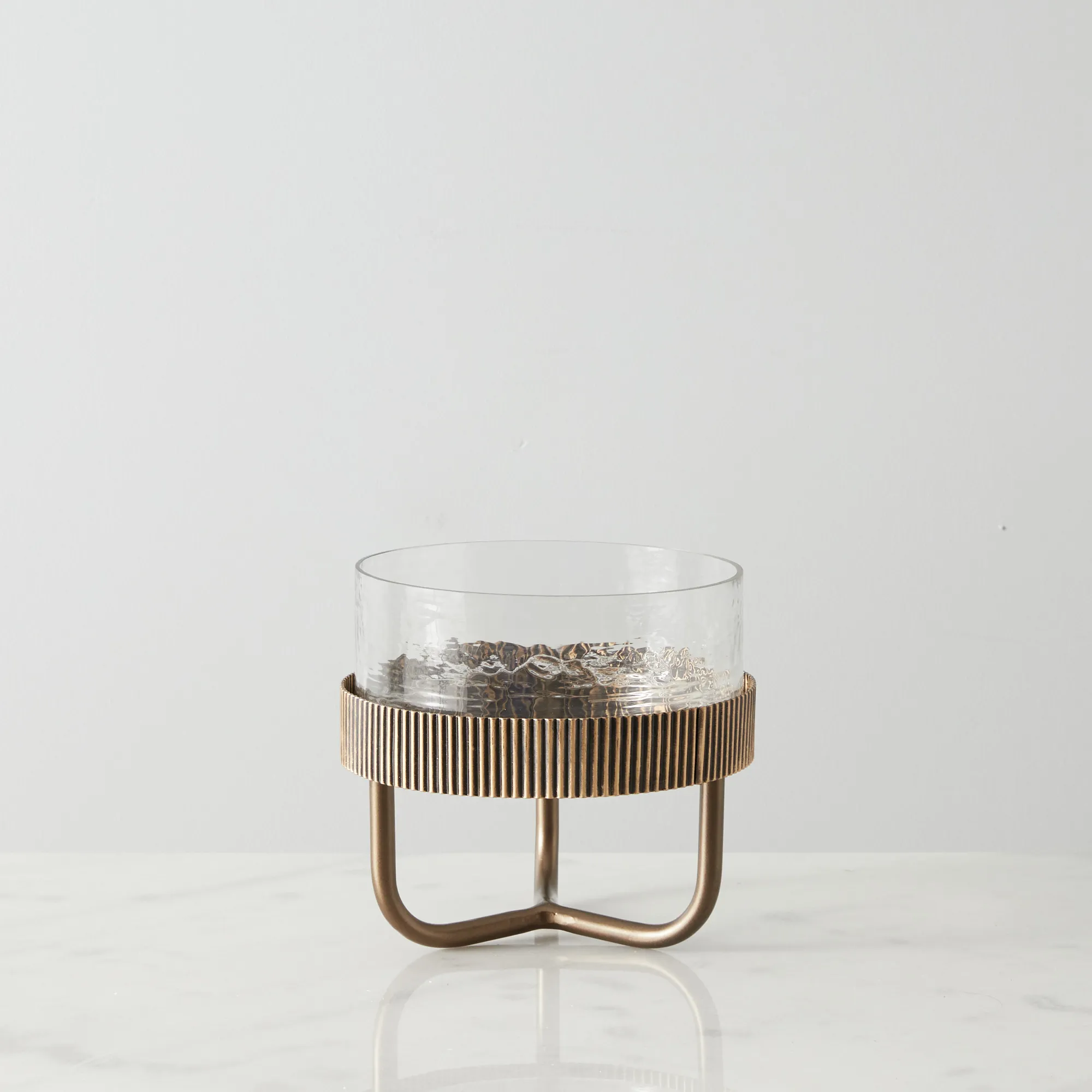 Iliana Corrugated Antique Gold Metal Bowl Decorative - Small