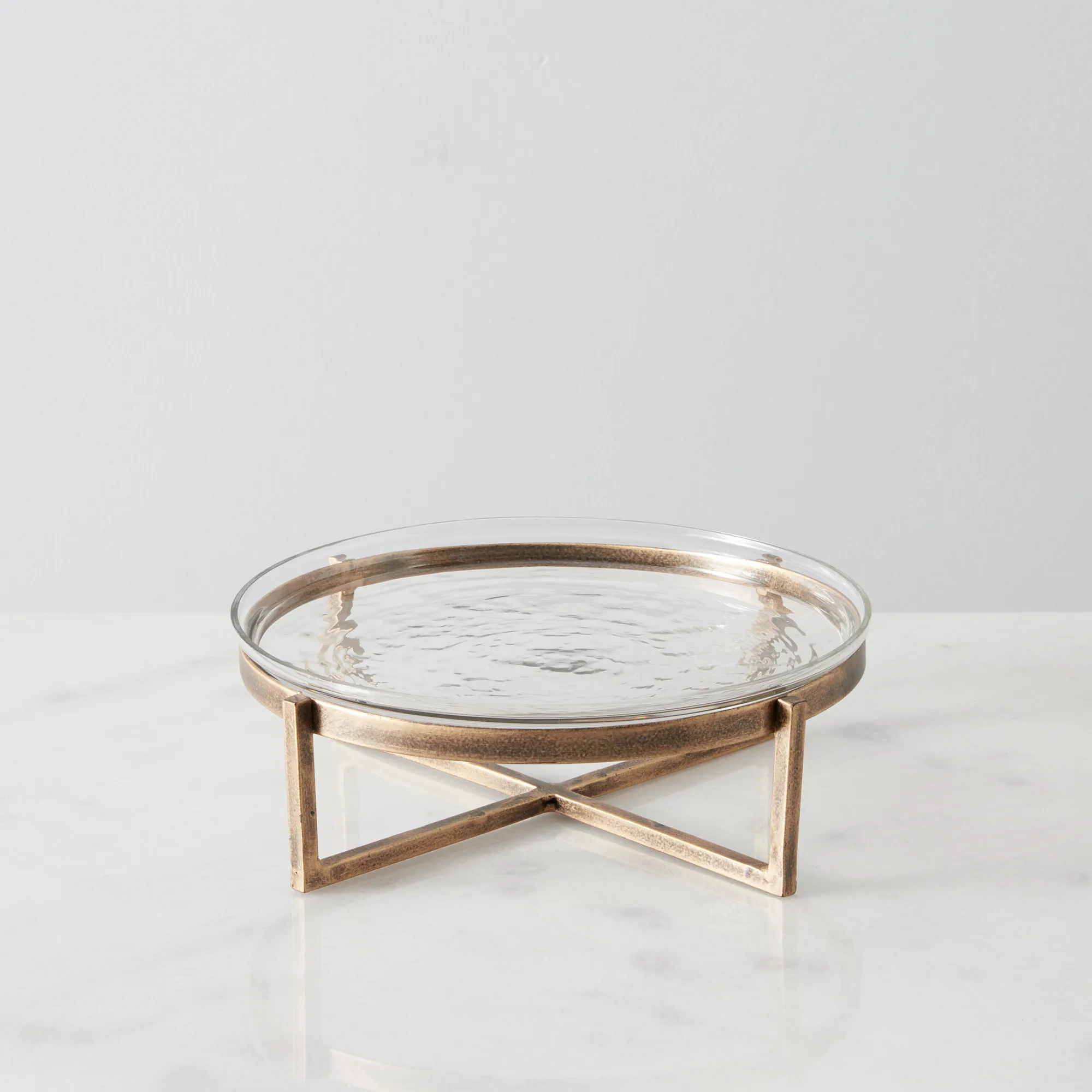 Giorgio Clear Glass Antique Gold Cross Platter