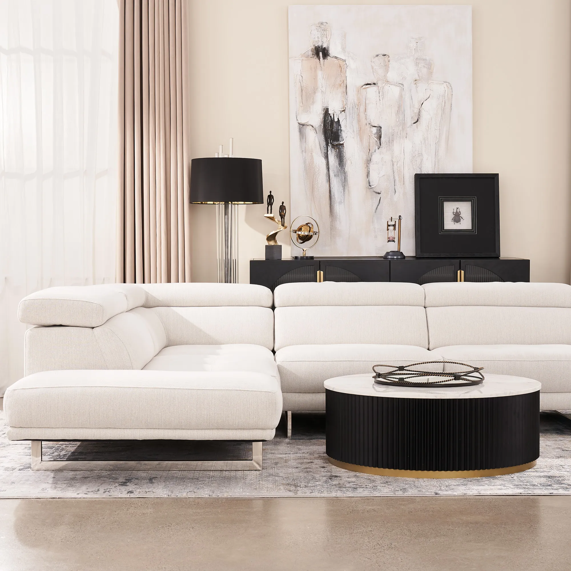 Albany Shadow White Woven Fabric Left Chaise Lounge