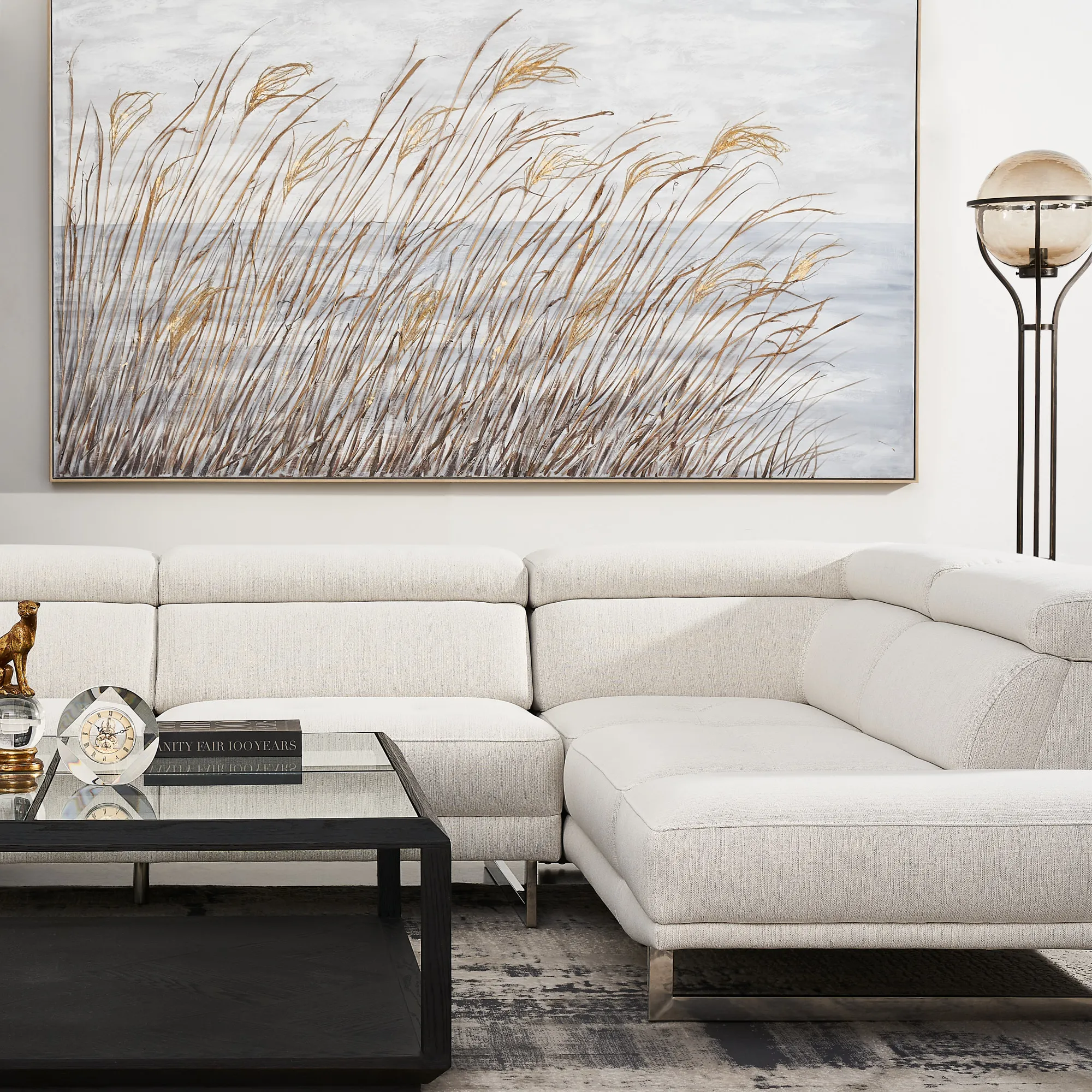 Albany Shadow White Woven Fabric Right Chaise Lounge