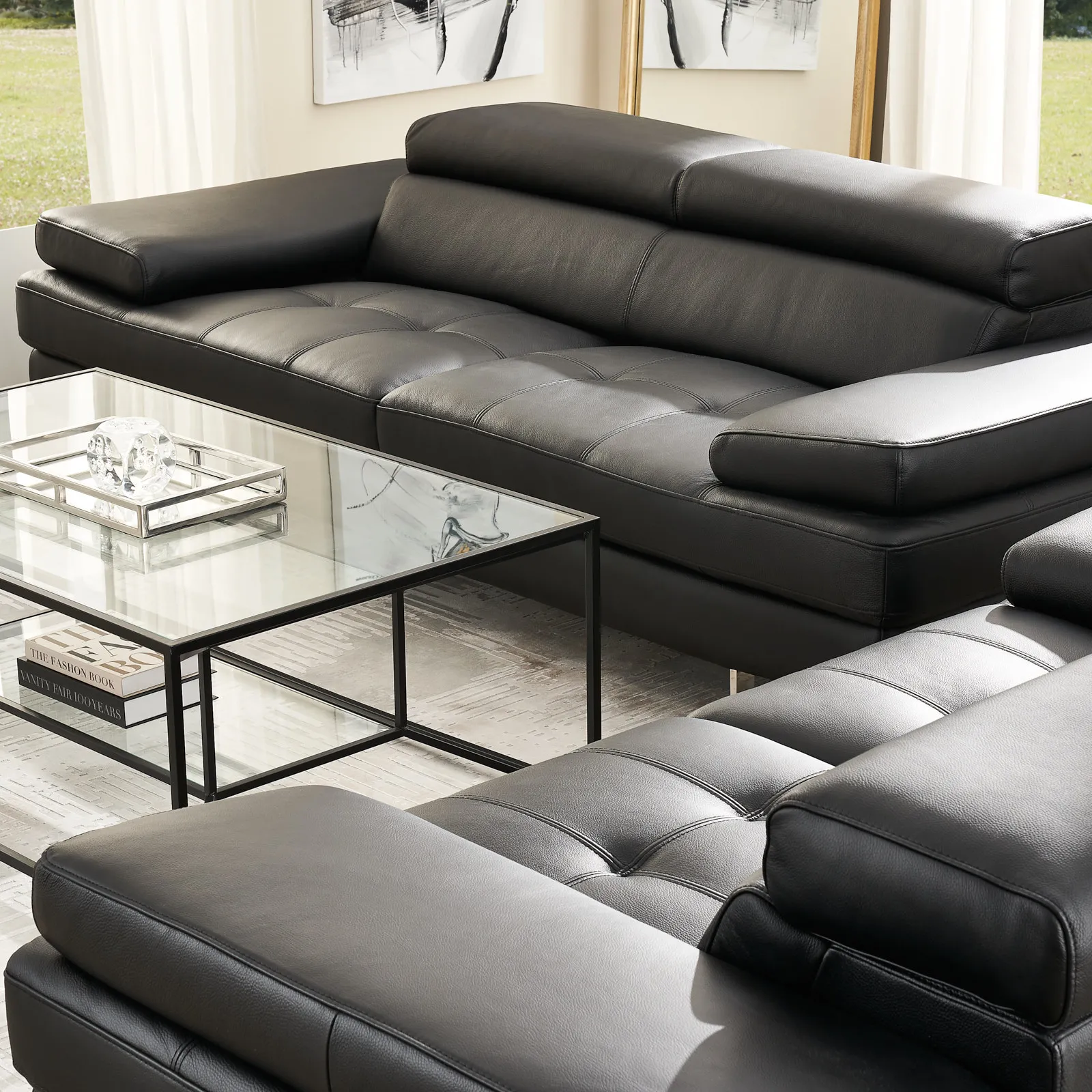 Lennox Black Leather 2-Seater Sofa