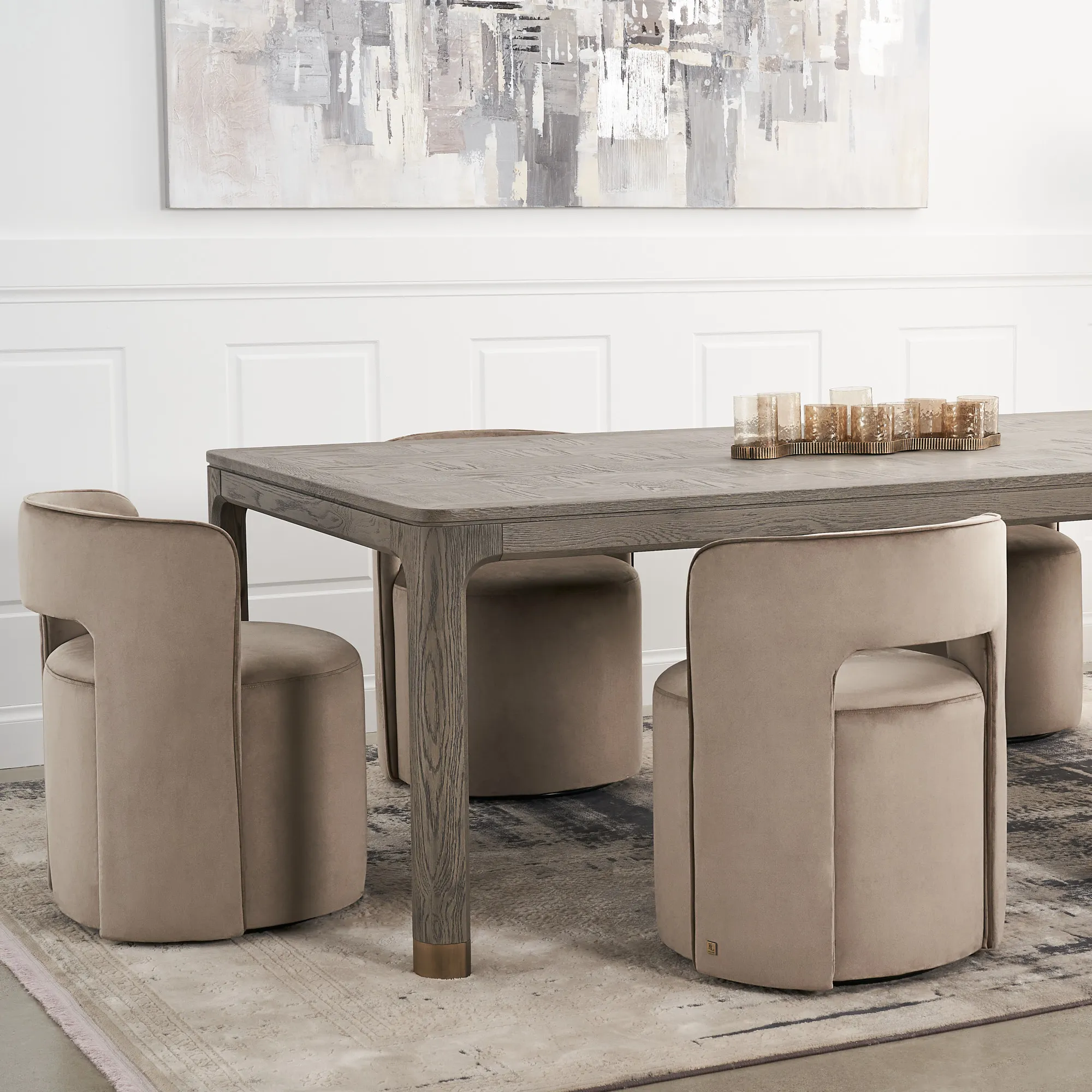 Sutton Beige Velvet Swivel Dining Chair