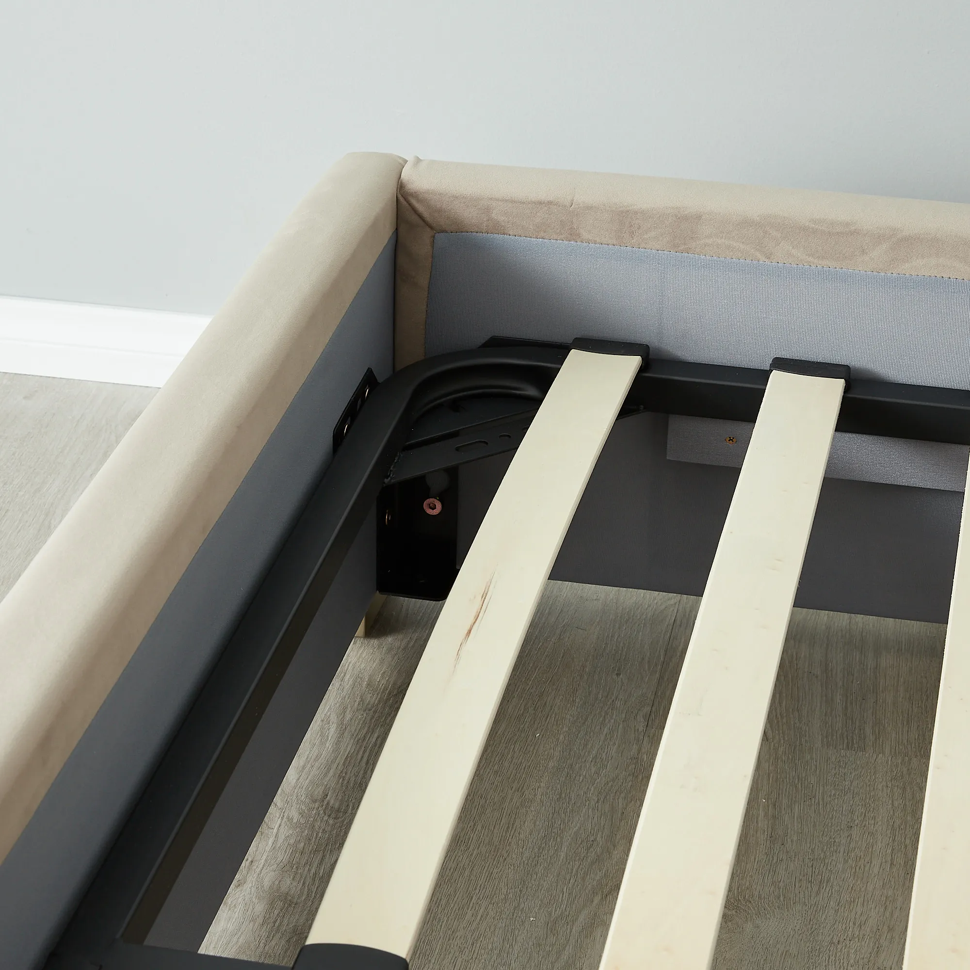 Jacques Beige Velvet King Bed-Brushed Champagne Gold Frame