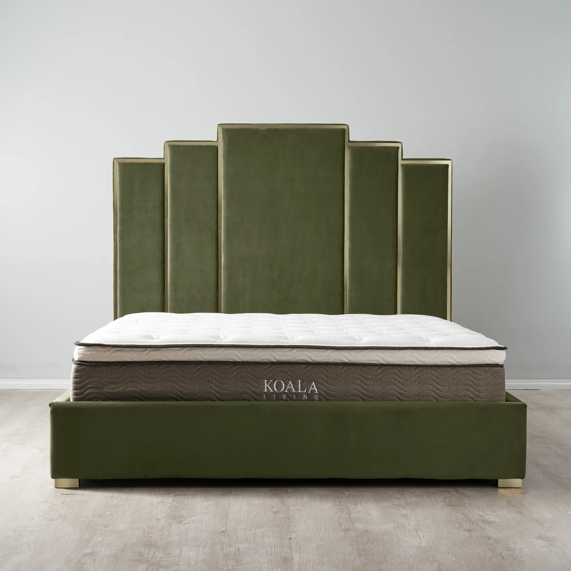 	Jacques Olive Green Velvet King Bed - Brushed Champagne Gold Frame