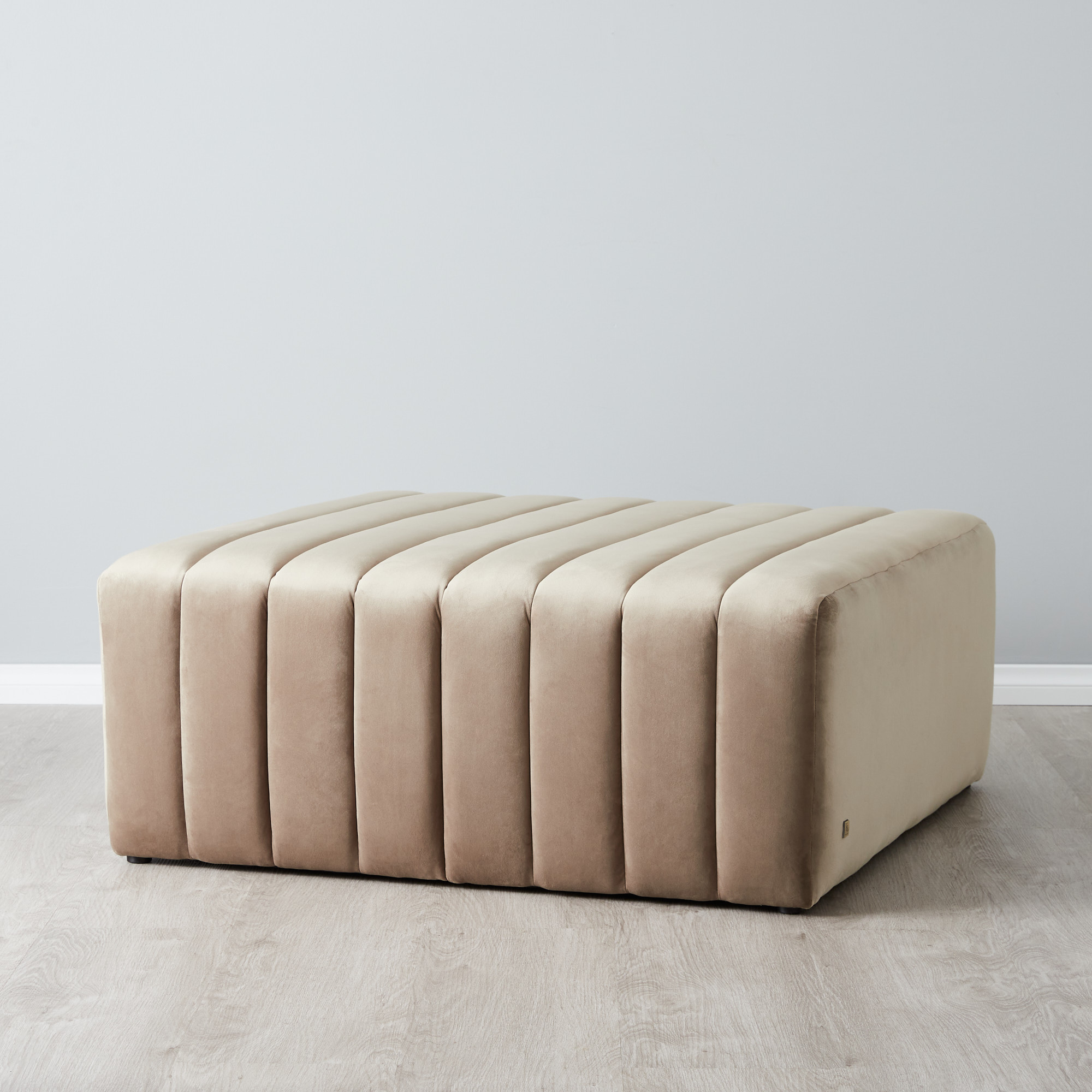 Astoria Beige Velvet Square Ottoman
