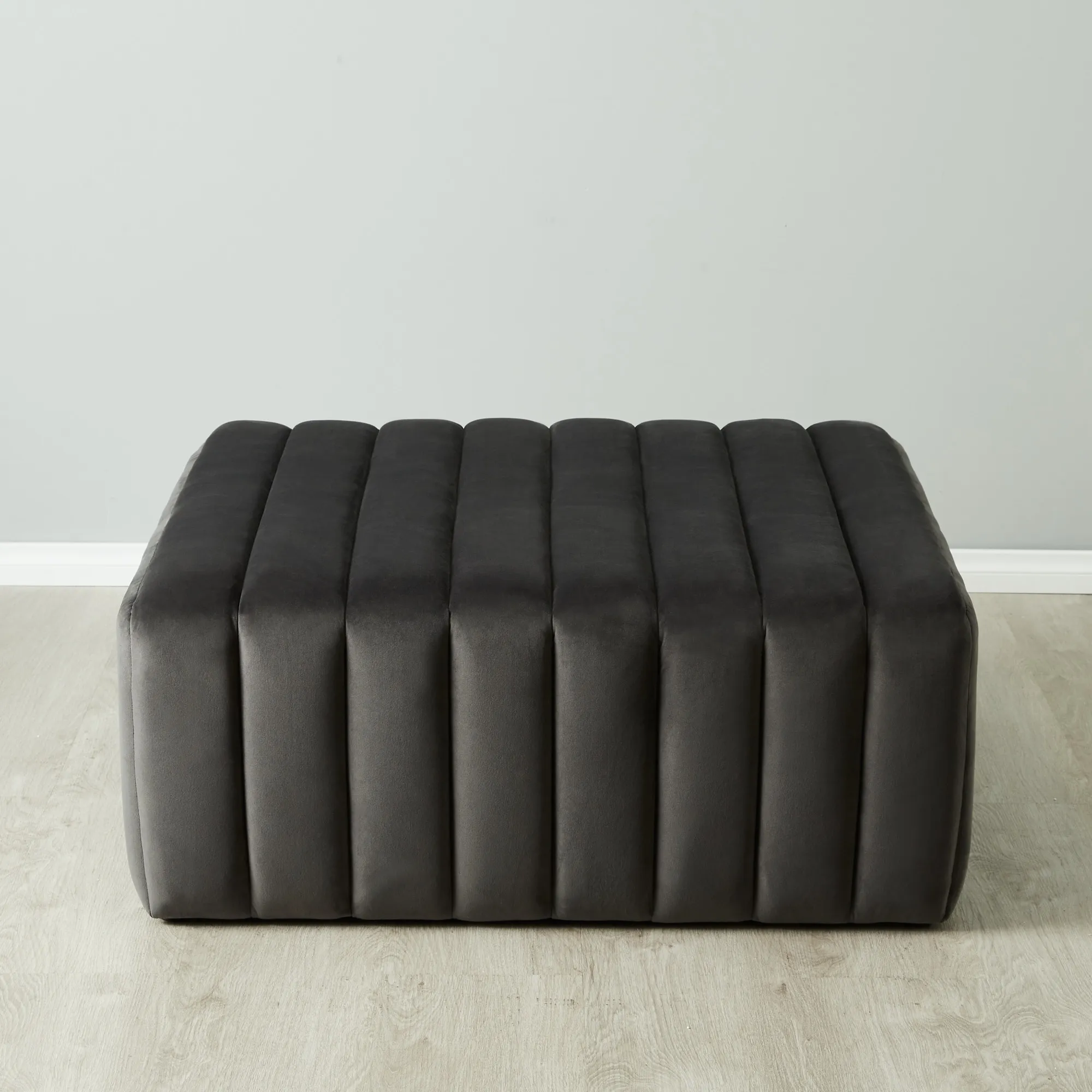 Astoria Charcoal Velvet Square Ottoman