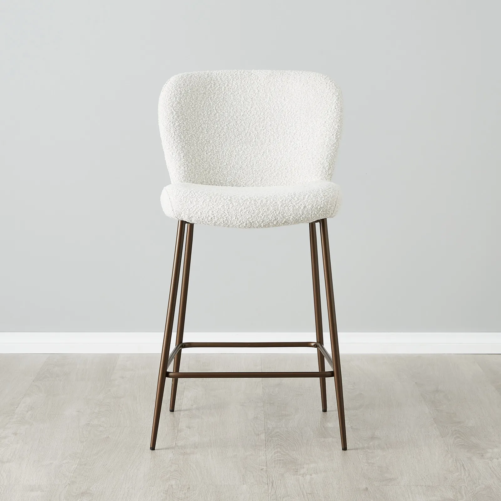 Hailey Snow White Boucle 64cm Counter Stool Bronze Metal Legs