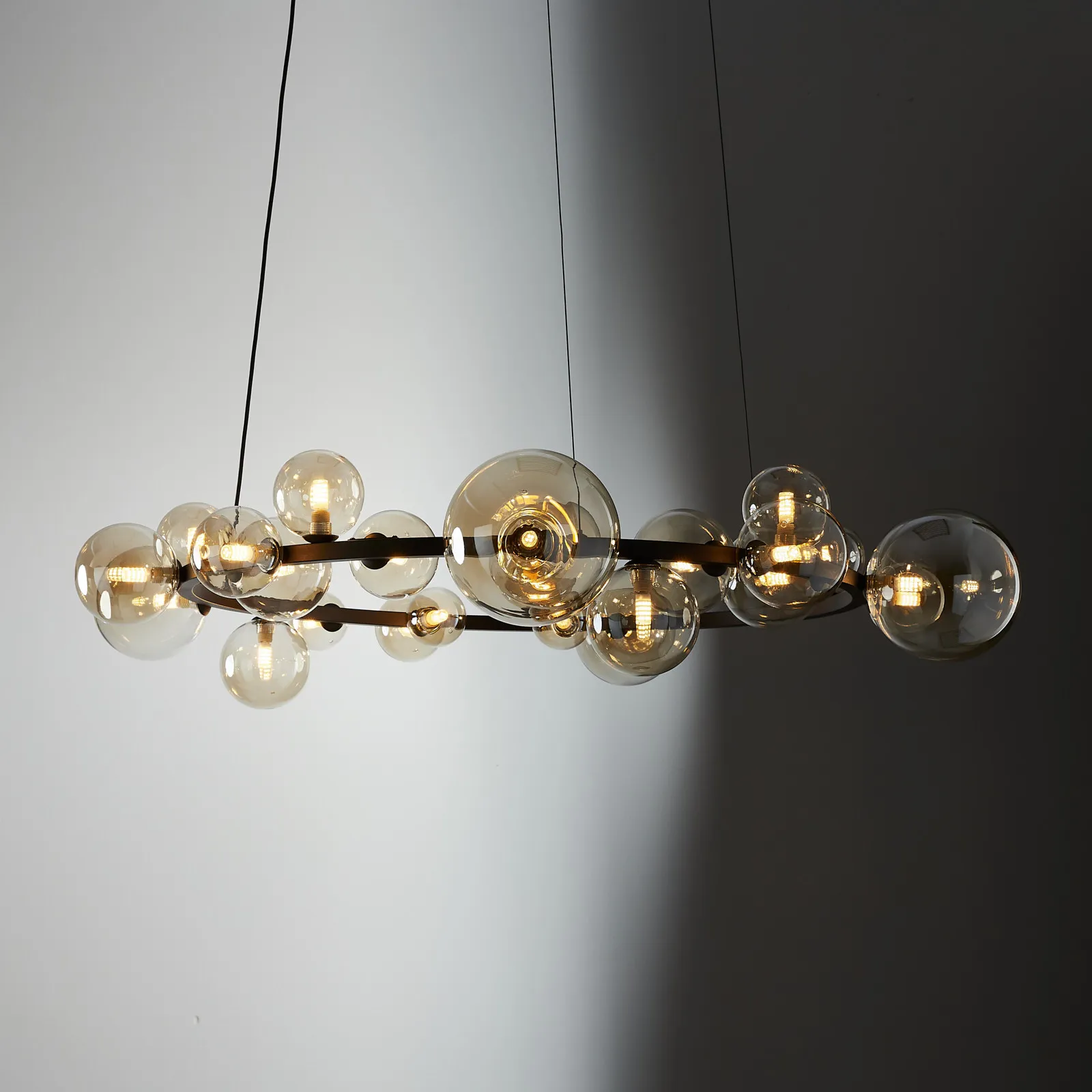 Bubbles Transparent Glass Chandelier- Frosted Black Metal Body