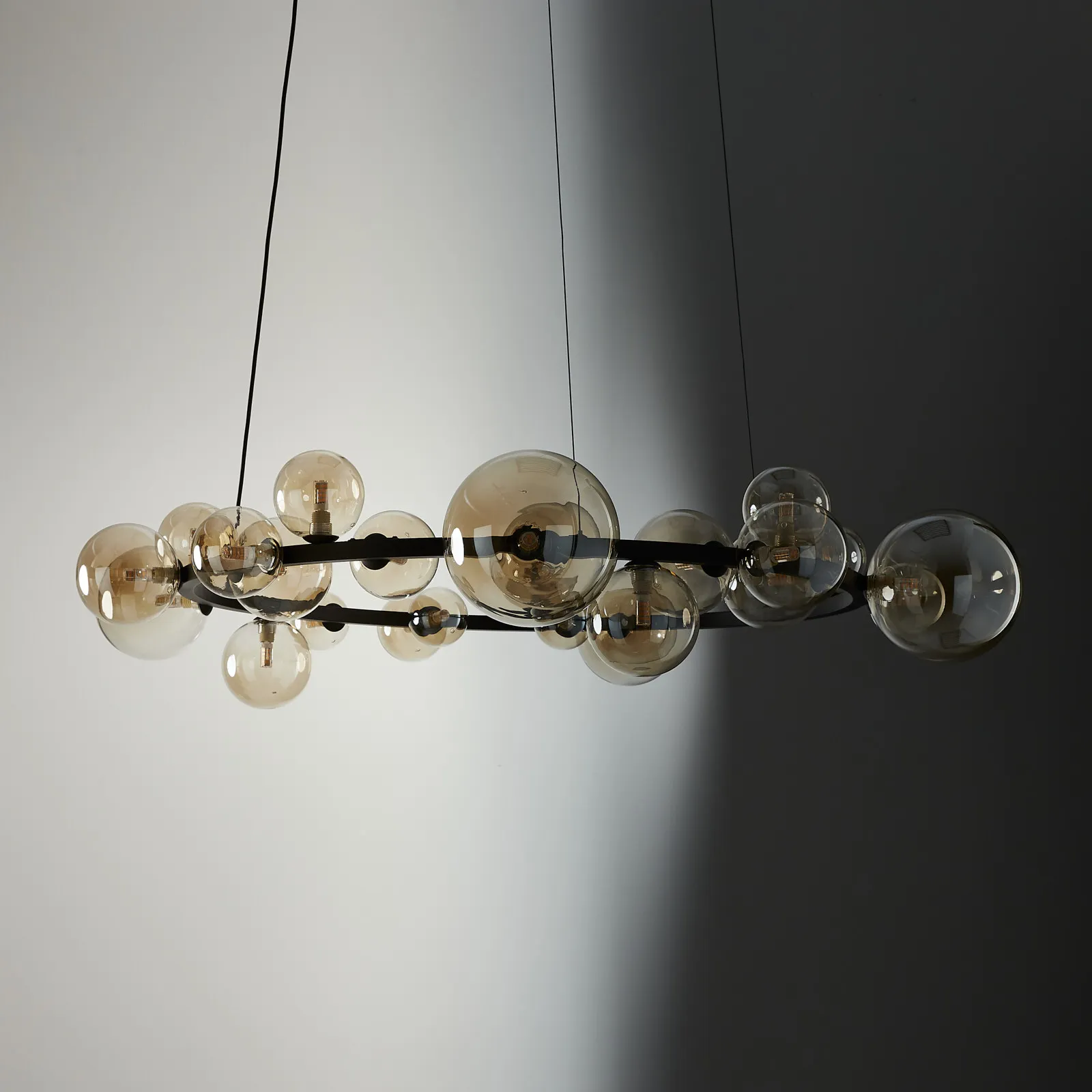 Bubbles Transparent Glass Chandelier- Frosted Black Metal Body