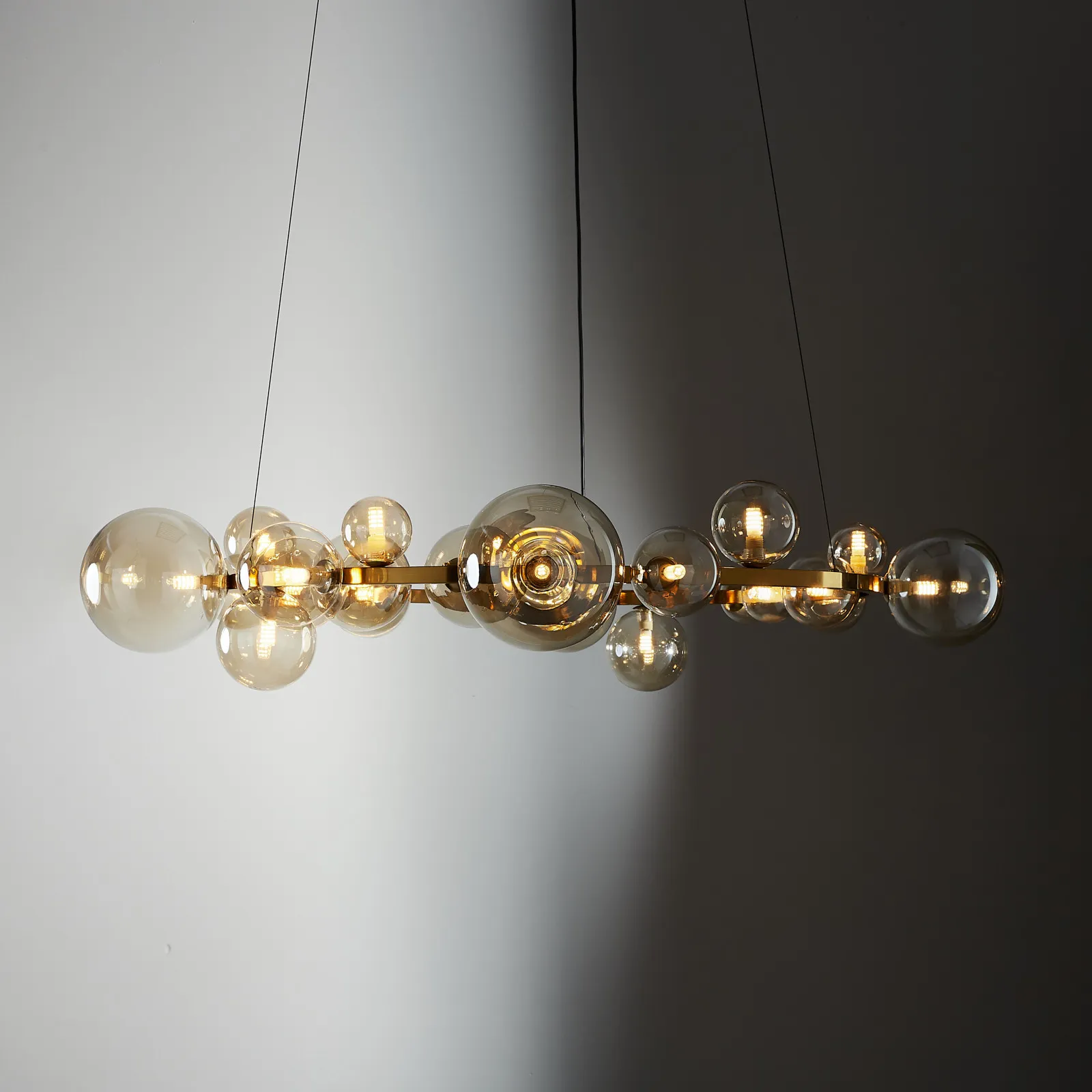Bubbles Transparent Glass Chandelier - Brushed Gold Metal Body