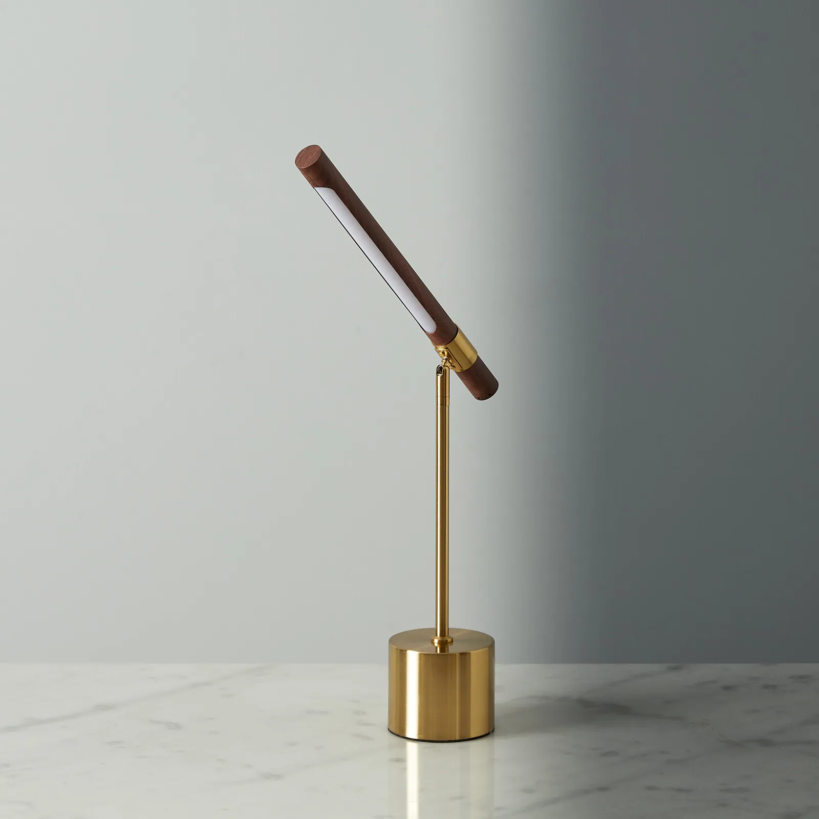 Kaia Brushed Gold Metal Table Lamp Walnut Metal Shade