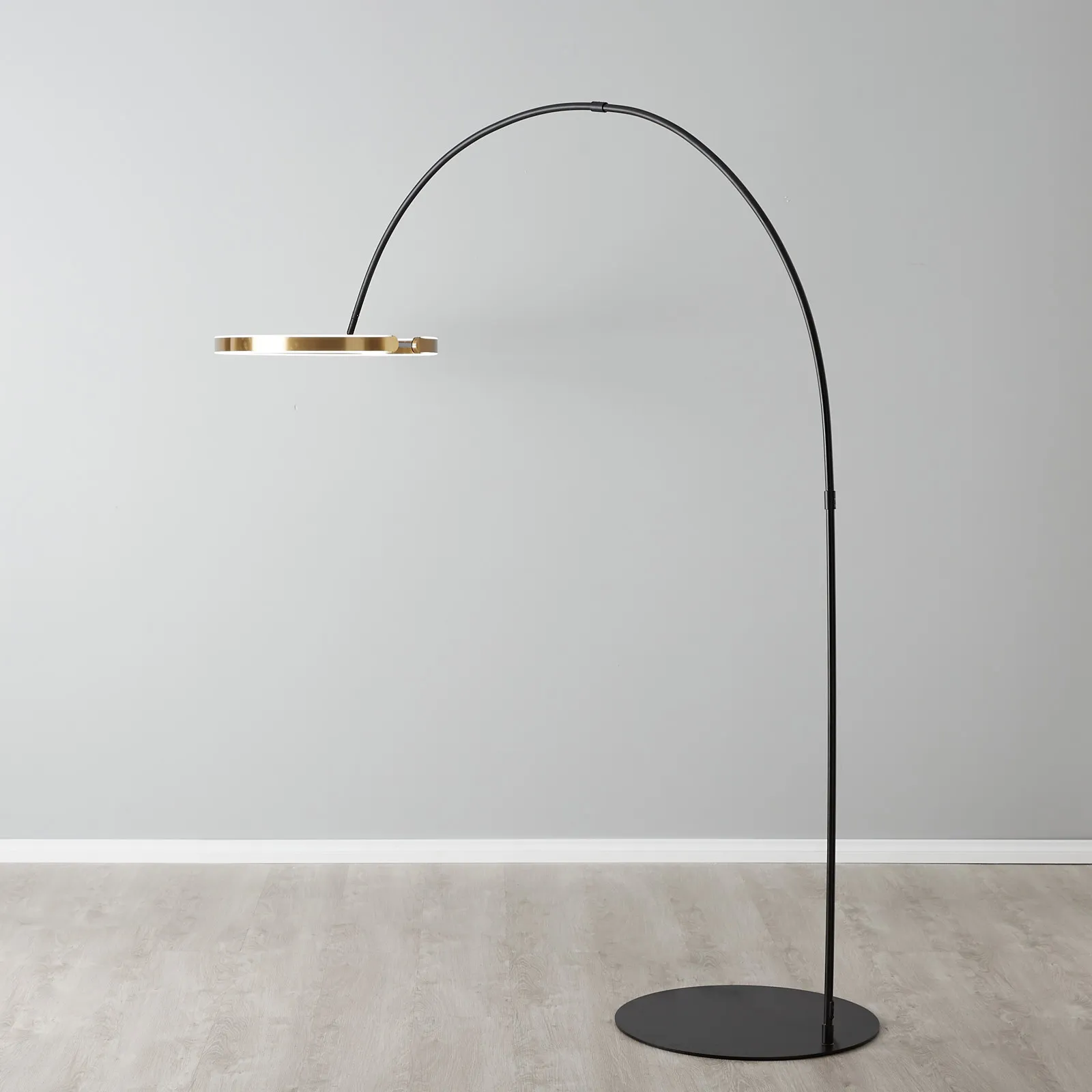 Halo Black Metal Floor Lamp-Brushed Gold Metal Ring