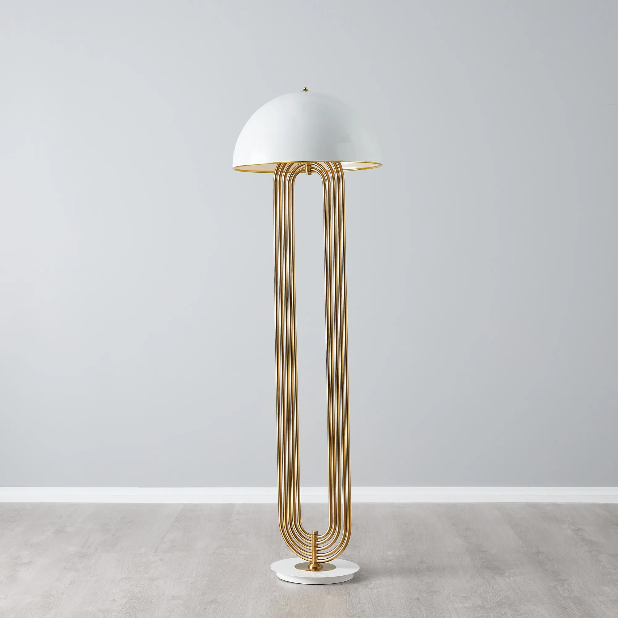 Diana Brushed Gold Metal Floor Lamp White Metal Shade