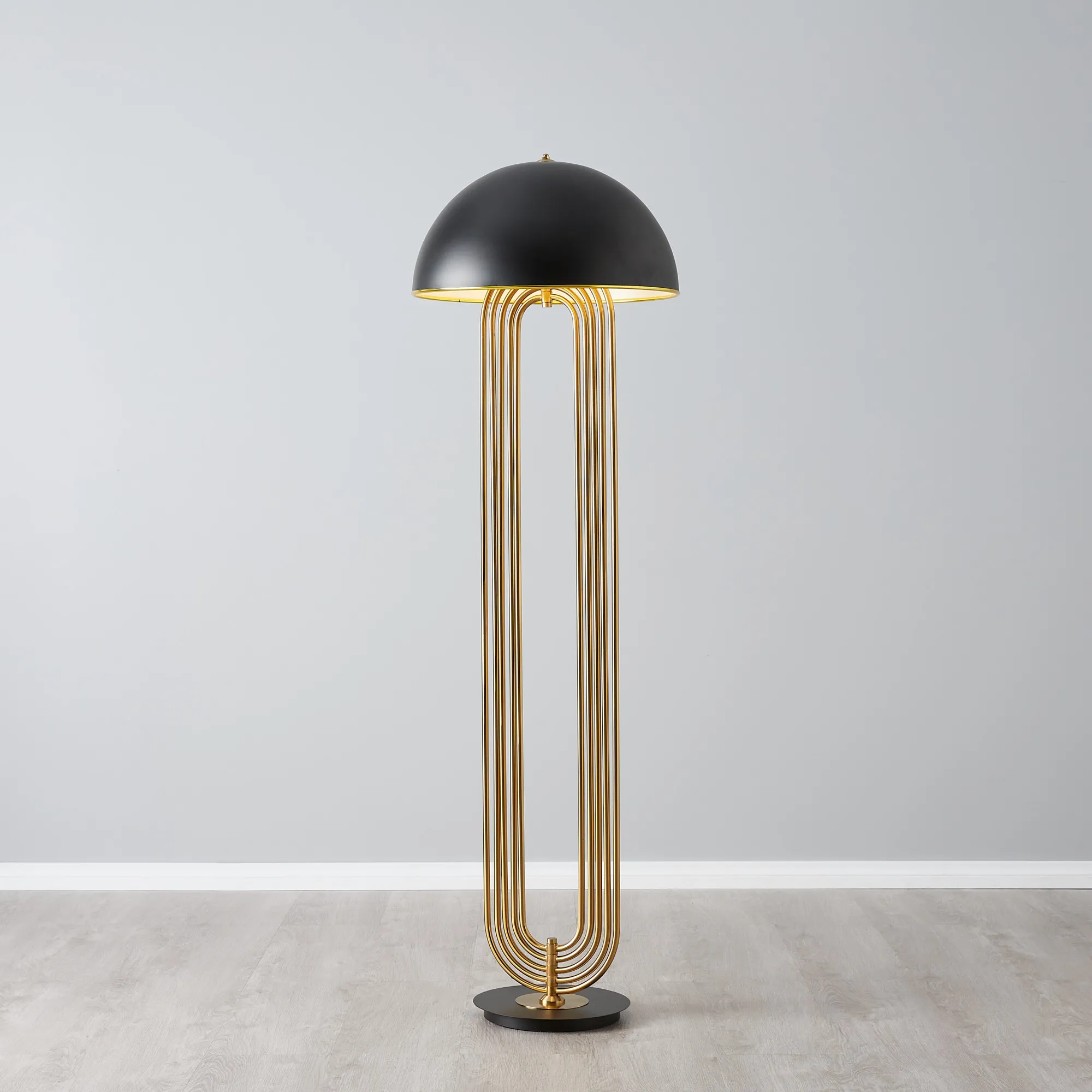 Diana Brushed Gold Metal Floor Lamp Black Metal Shade