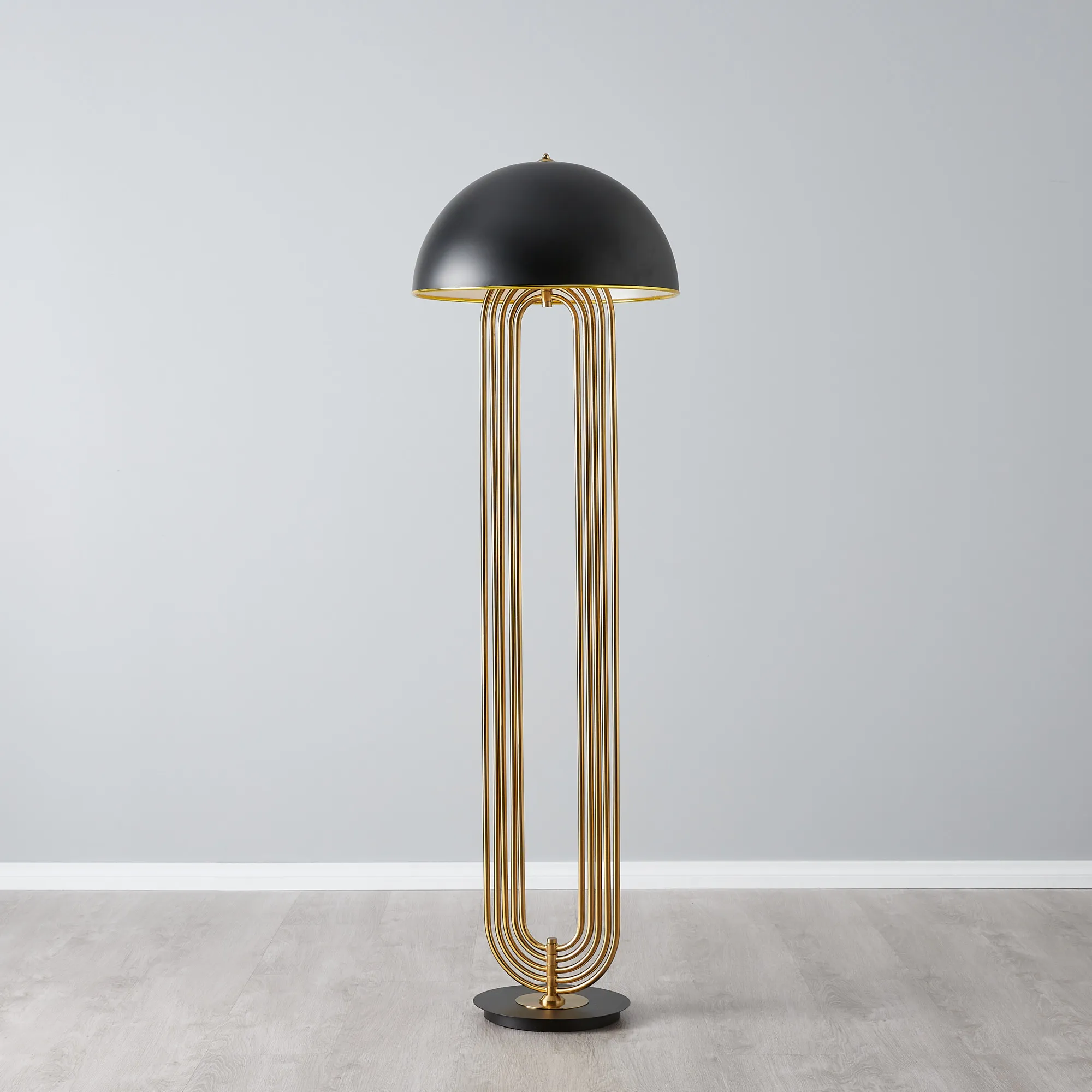Diana Brushed Gold Metal Floor Lamp Black Metal Shade