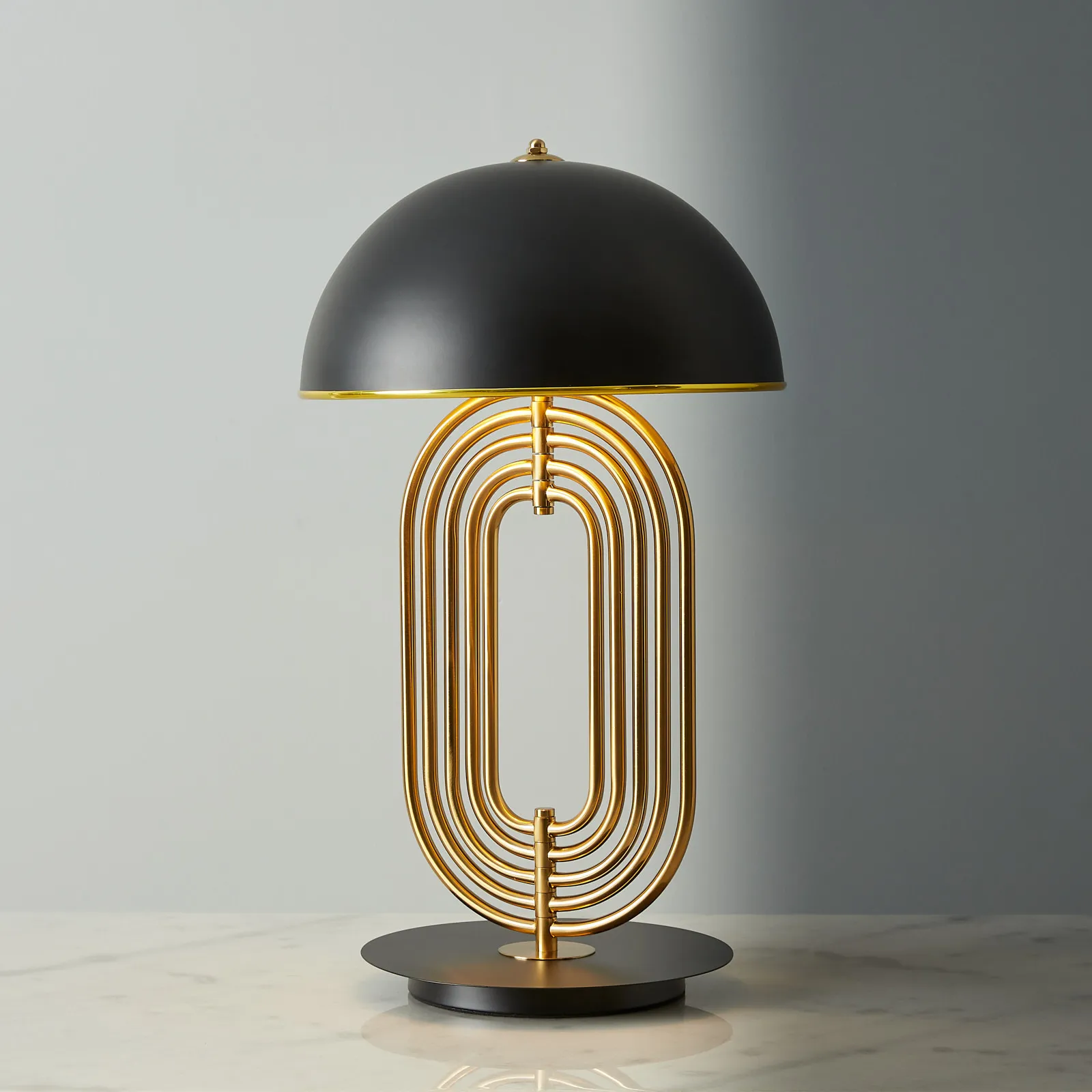Diana Brushed Gold Metal Table Lamp Black Metal Shade