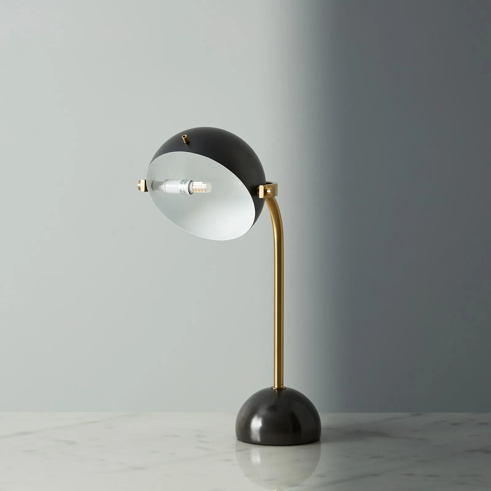 Carly Brushed Gold Metal Table Lamp Black Metal Shade