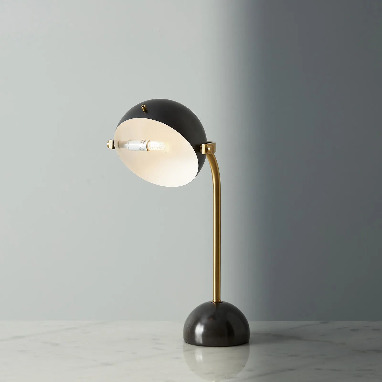 Carly Brushed Gold Metal Table Lamp Black Metal Shade