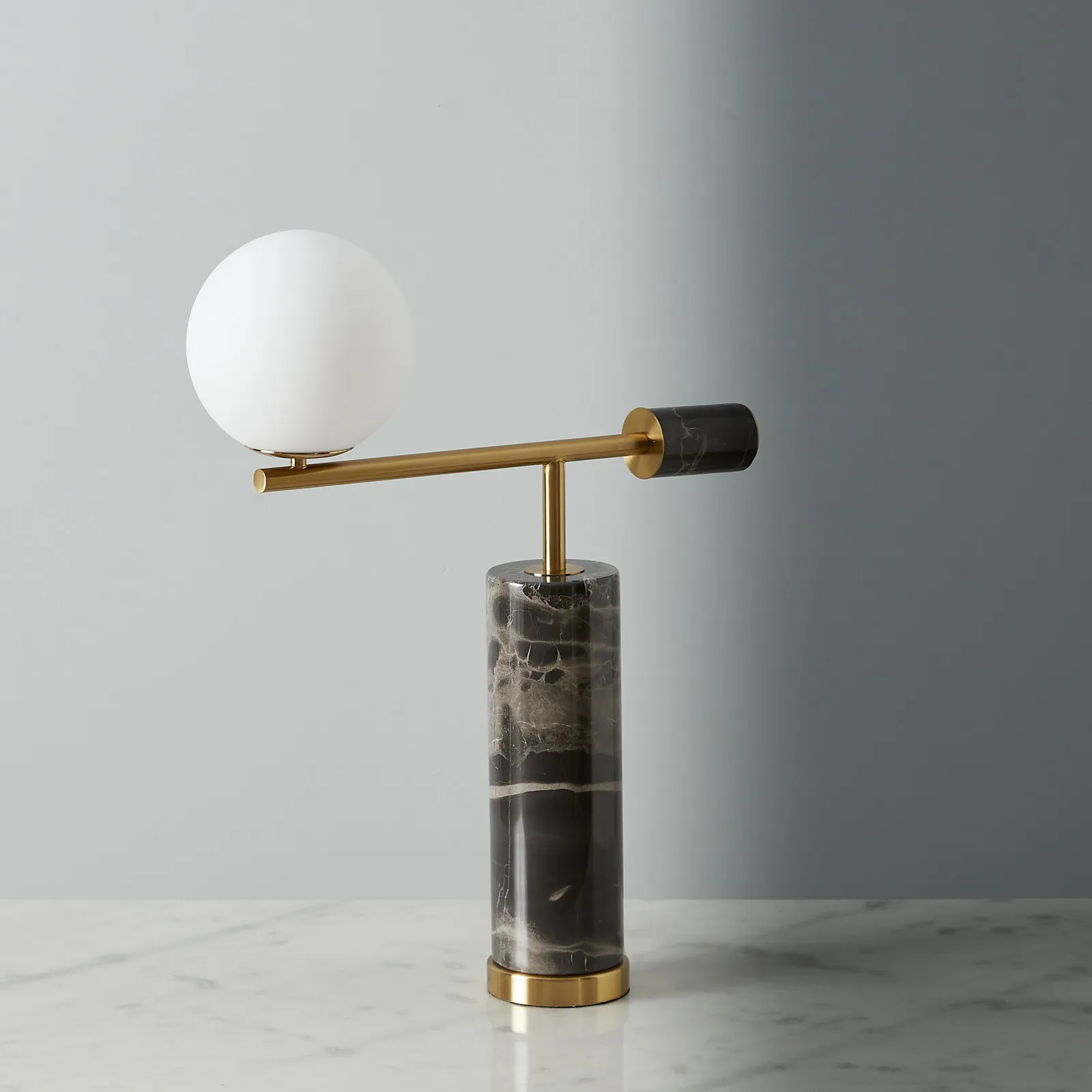 Anastasia Black Marble Table Lamp White Glass Shade