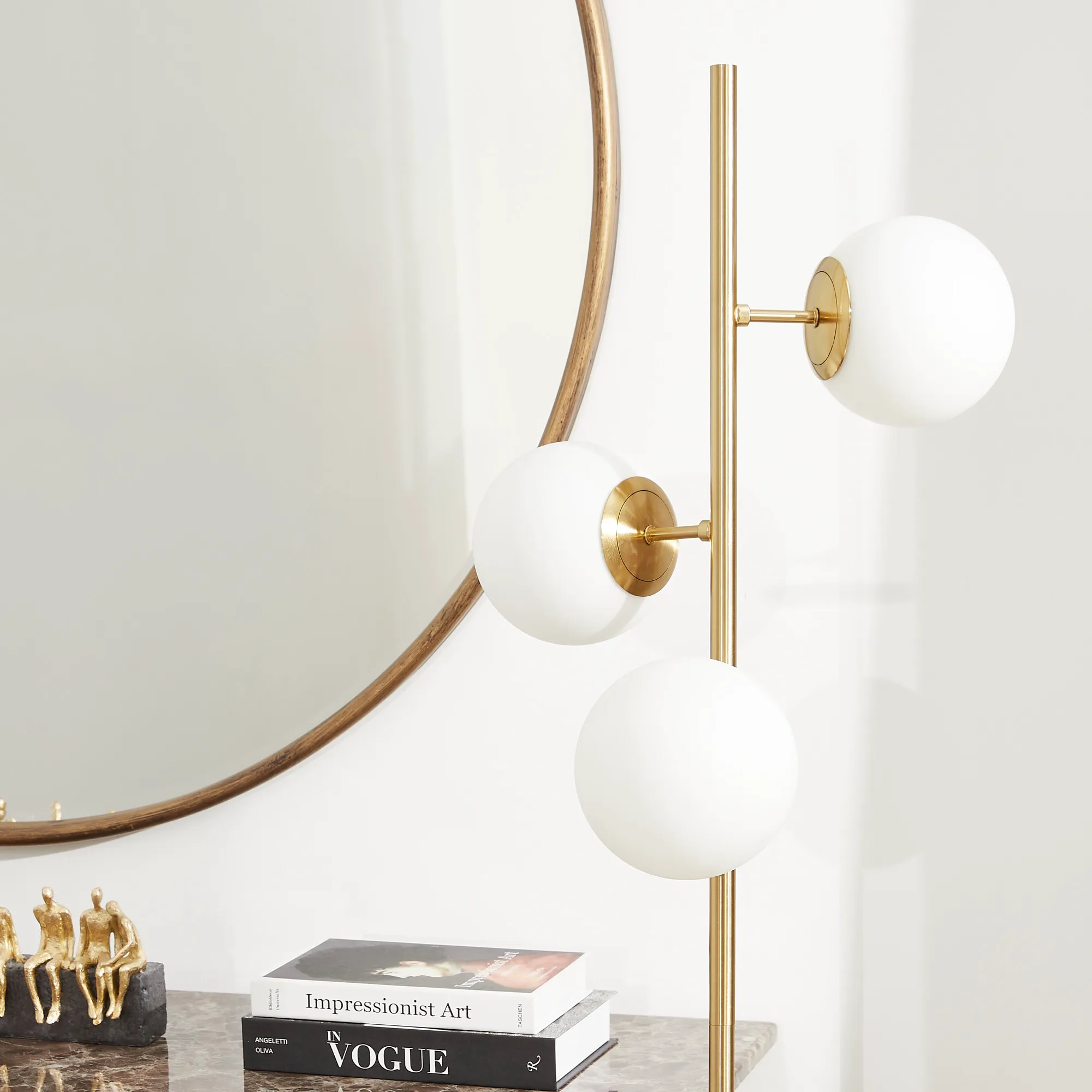 Regine Brushed Gold Metal floor Lamp-White Glass Shade