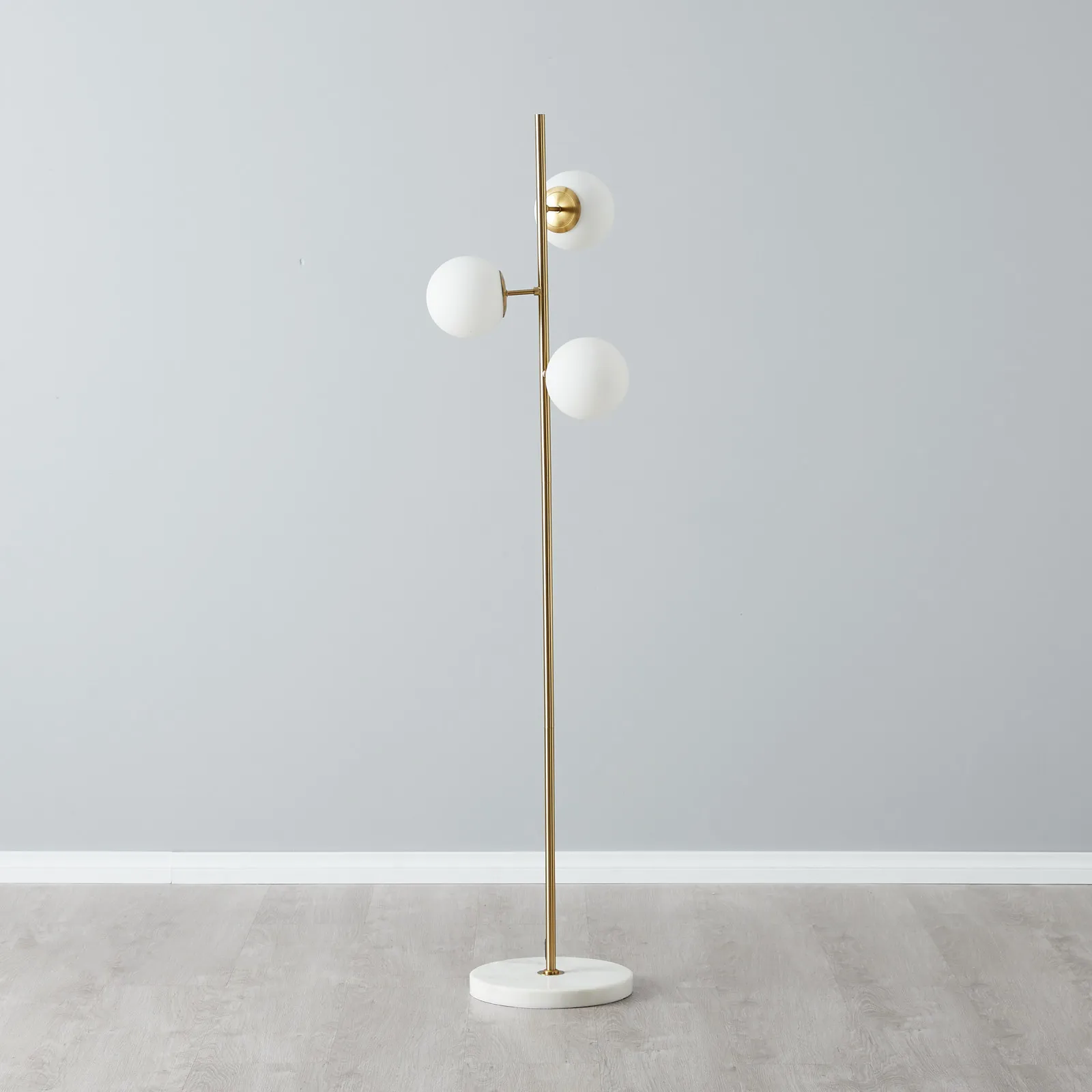Regine Brushed Gold Metal floor Lamp-White Glass Shade