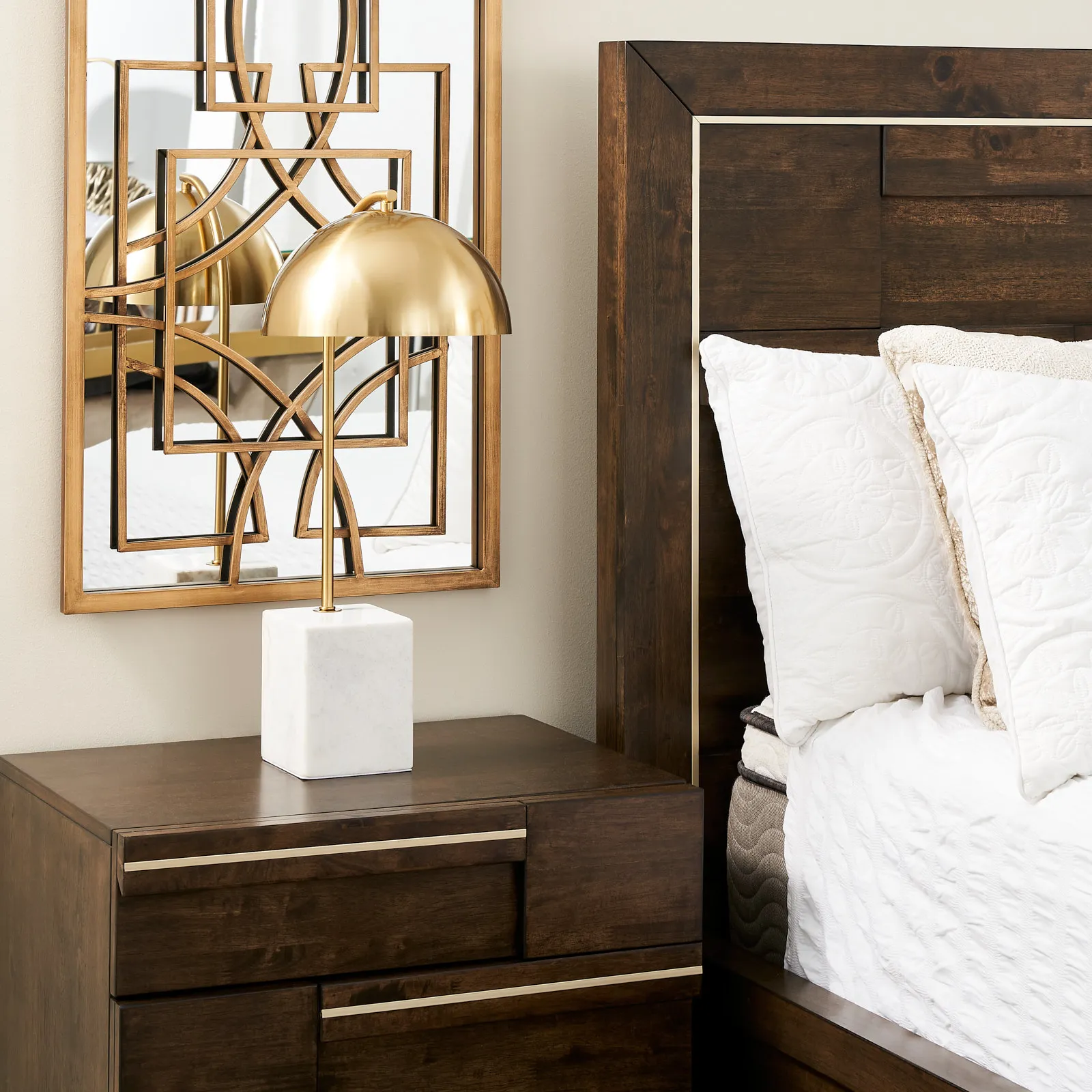 Marga White Marble Table Lamp Brushed Gold Metal Shade