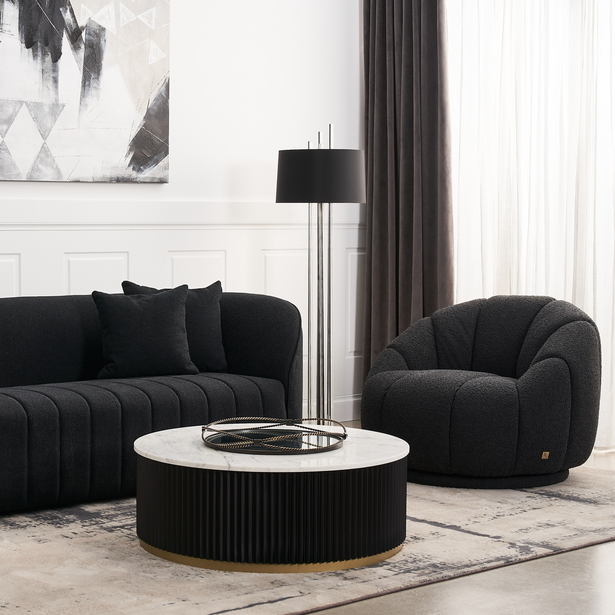 Ava Black Woven Fabric 2-Seater Sofa